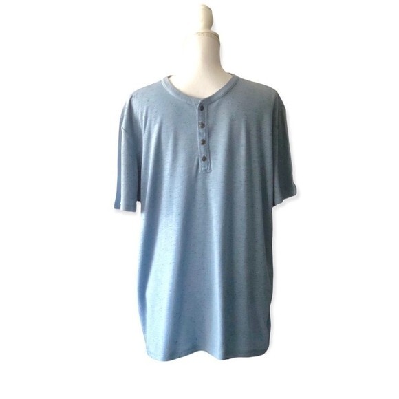 T&B Blue Cotton Polyester Blend Button Front Short Sleeve Relaxed Fit Mens Tee L