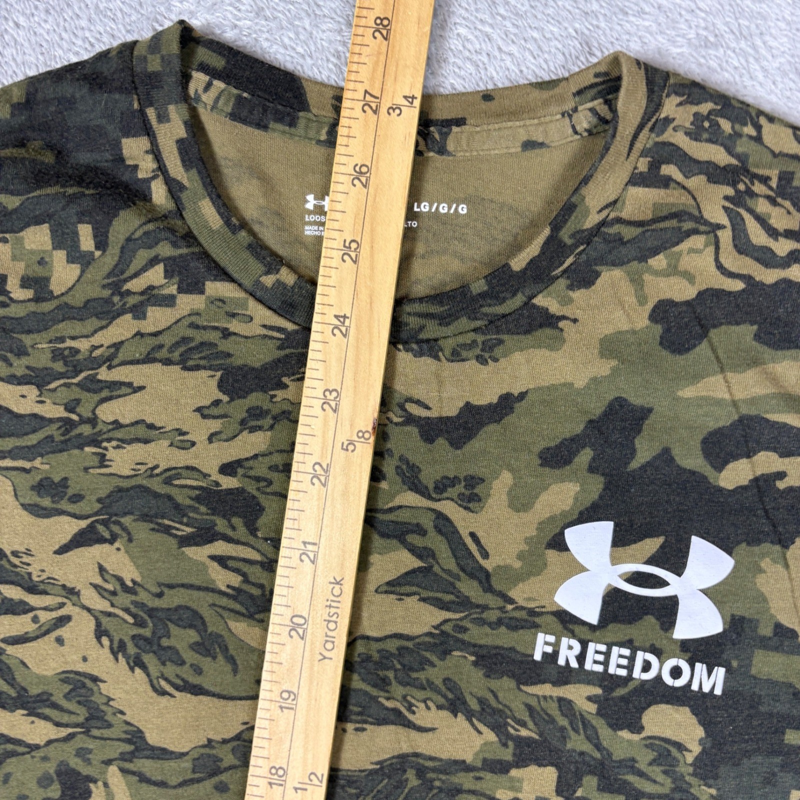 Under Armour Shirt Men Large Freedom Digital Camo Tiger Stripe Green USA Logo