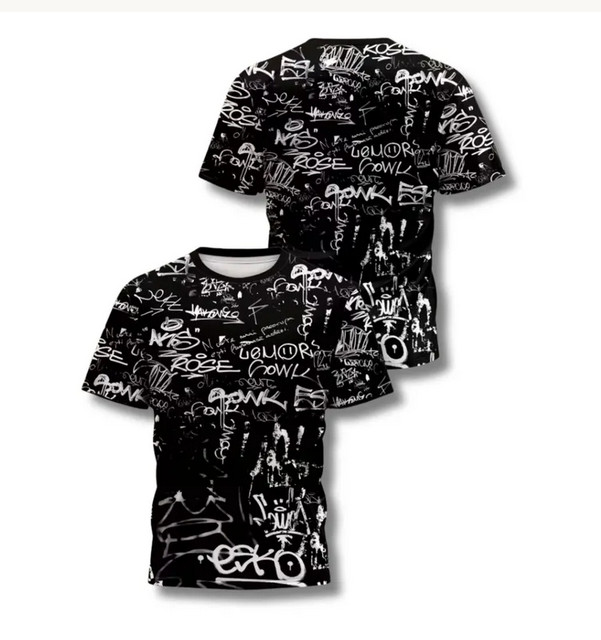 Black White Graffiti Tee, All Over Print Streetwear Shirt, Urban Scribble Graphi