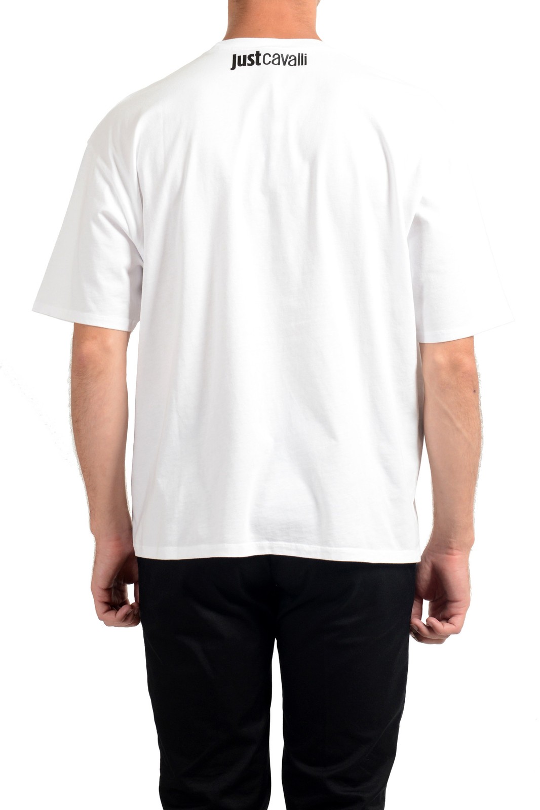 Just Cavalli Men’s White Graphic Print Crewneck T-Shirt US 2XL IT 56