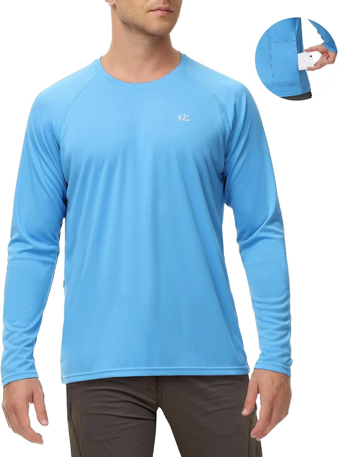 Men’s UPF 50+ Quick-Dry Rash Guard Long Sleeve Swim Fishing Shirt
