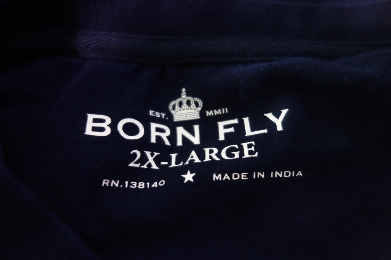 Born Fly Navy Blue Camo Long Sleeve Large Logo Patch T-Shirt Mens Cotton 2XL