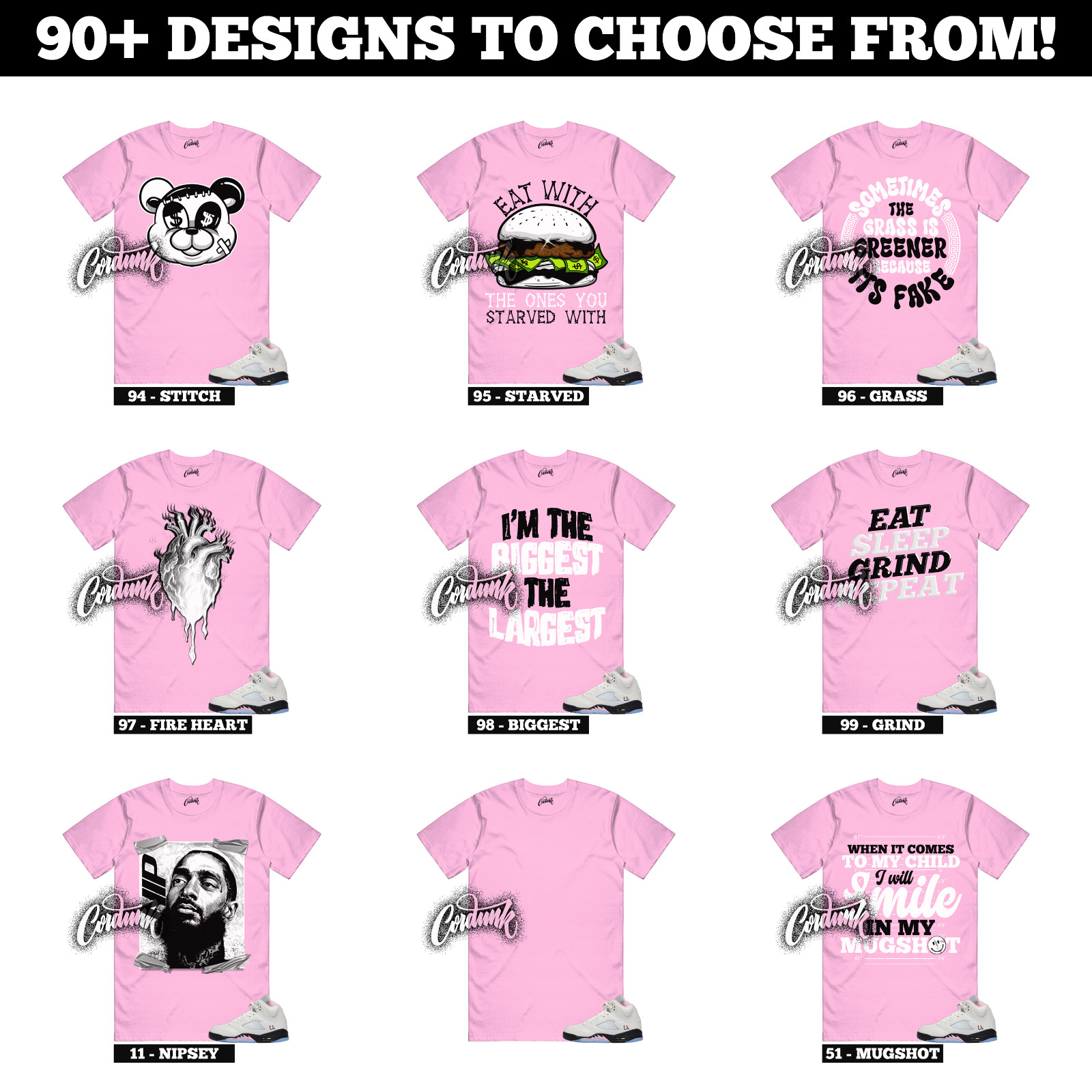 5 Medium Soft Pink White Black Foam Triple Sneaker T Shirt