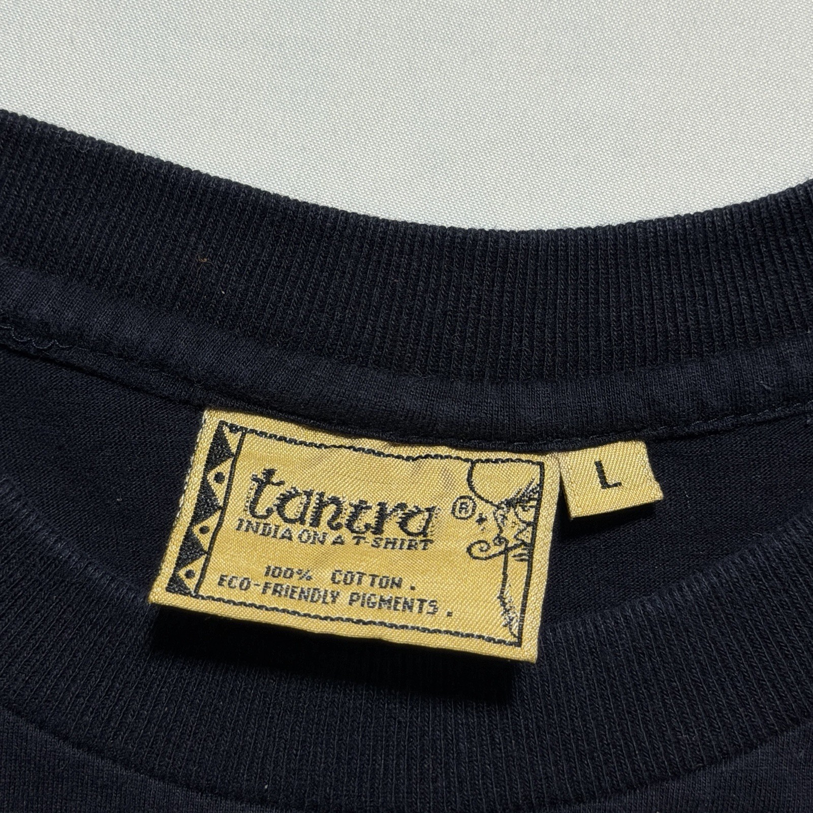Tantra India Elephant Man Graphic Tee Black Size L Eco-Friendly Cotton