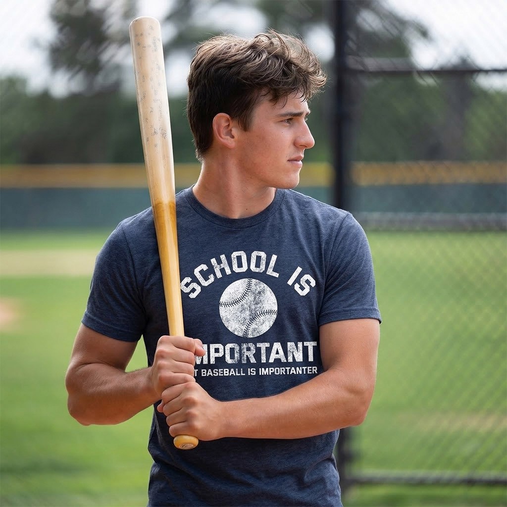 Mens School Is Important But Baseball Is Importanter T Shirt Funny Sports Tee