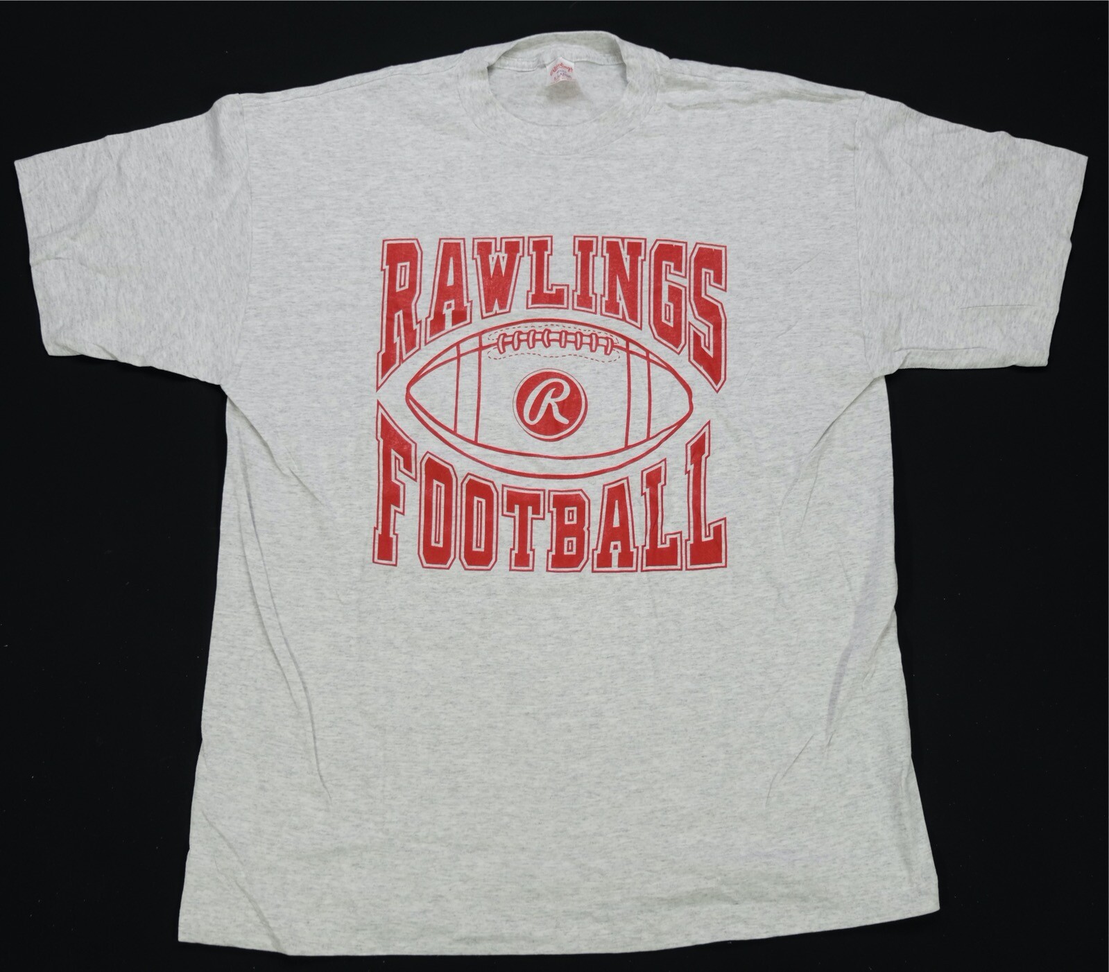 Rare Vintage RAWLINGS Football Spell Out Single Stitch T Shirt 80s 90s Gray XL