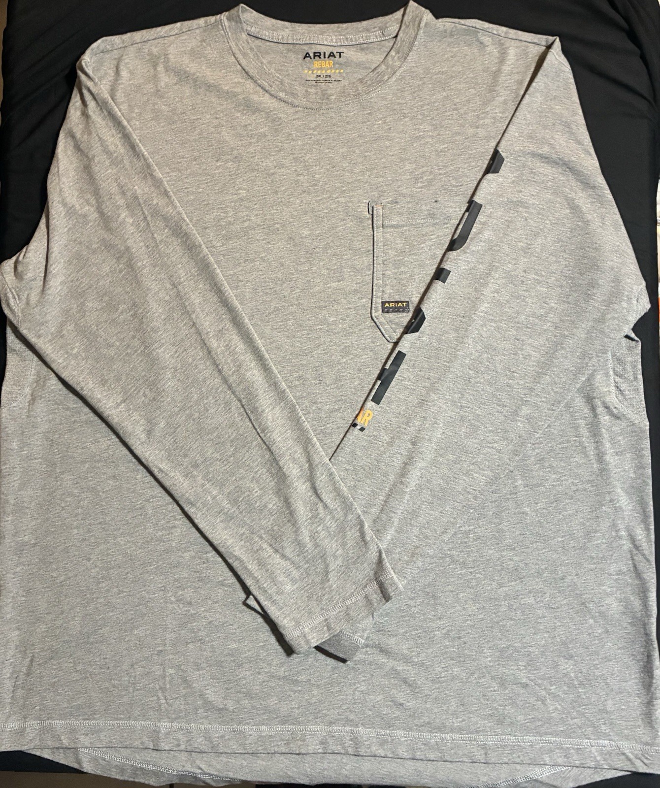 Ariat Rebar Men’s Pocket Long Sleeve Tee T Shirt Light Gray Work Size 2xl