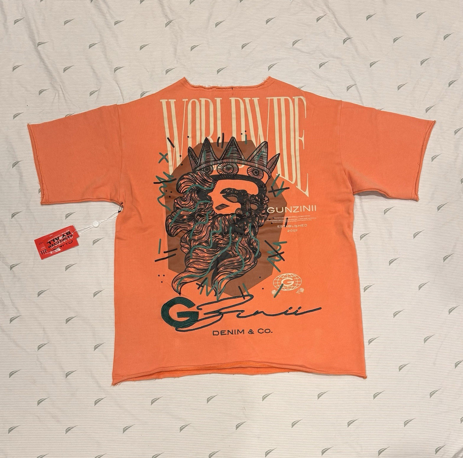 GunzinII Orange Graphic Logo Print T-Shirt Men’s L Short Sleeve Crew Neck