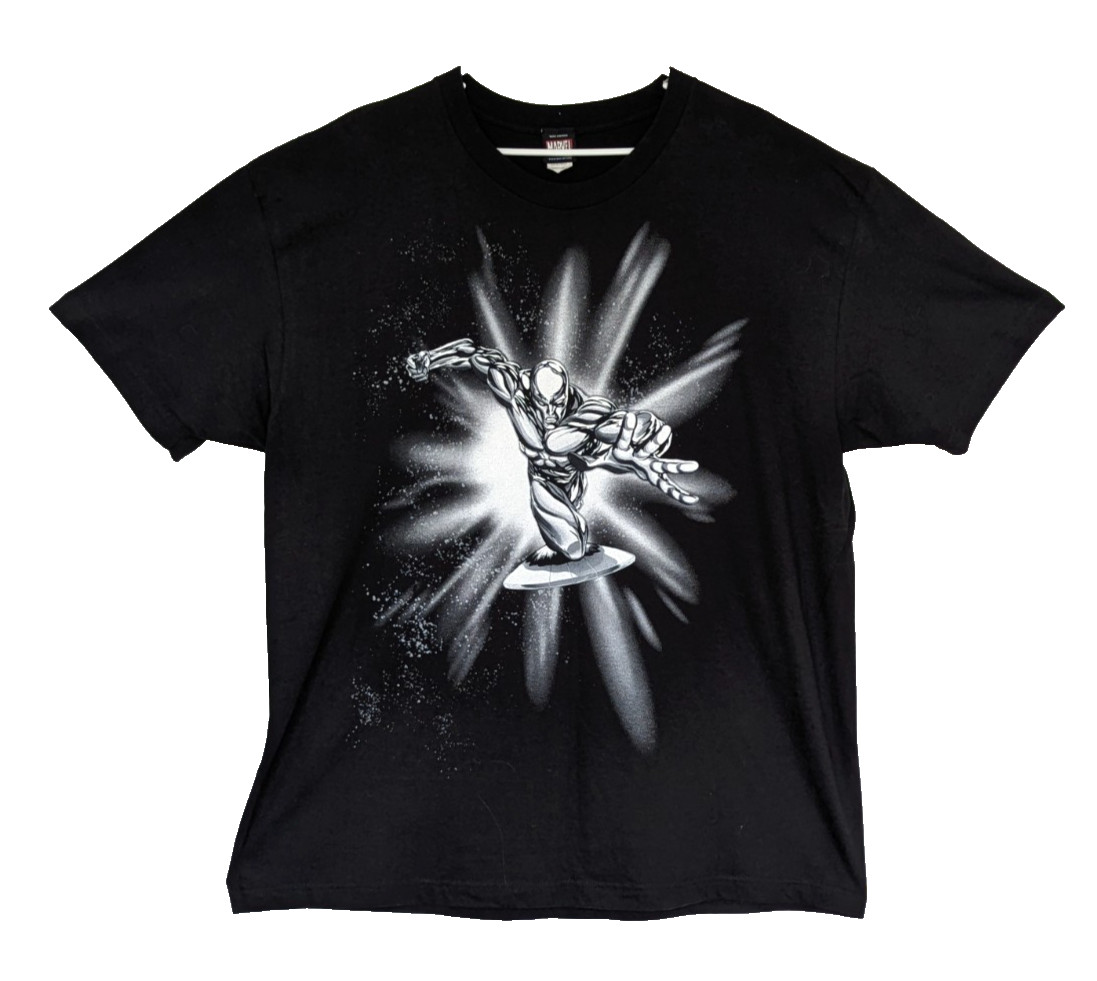 Vintage Marvel Mad Engine Size 2XL Black Silver Surfer Shirt Fantastic Four Y2K
