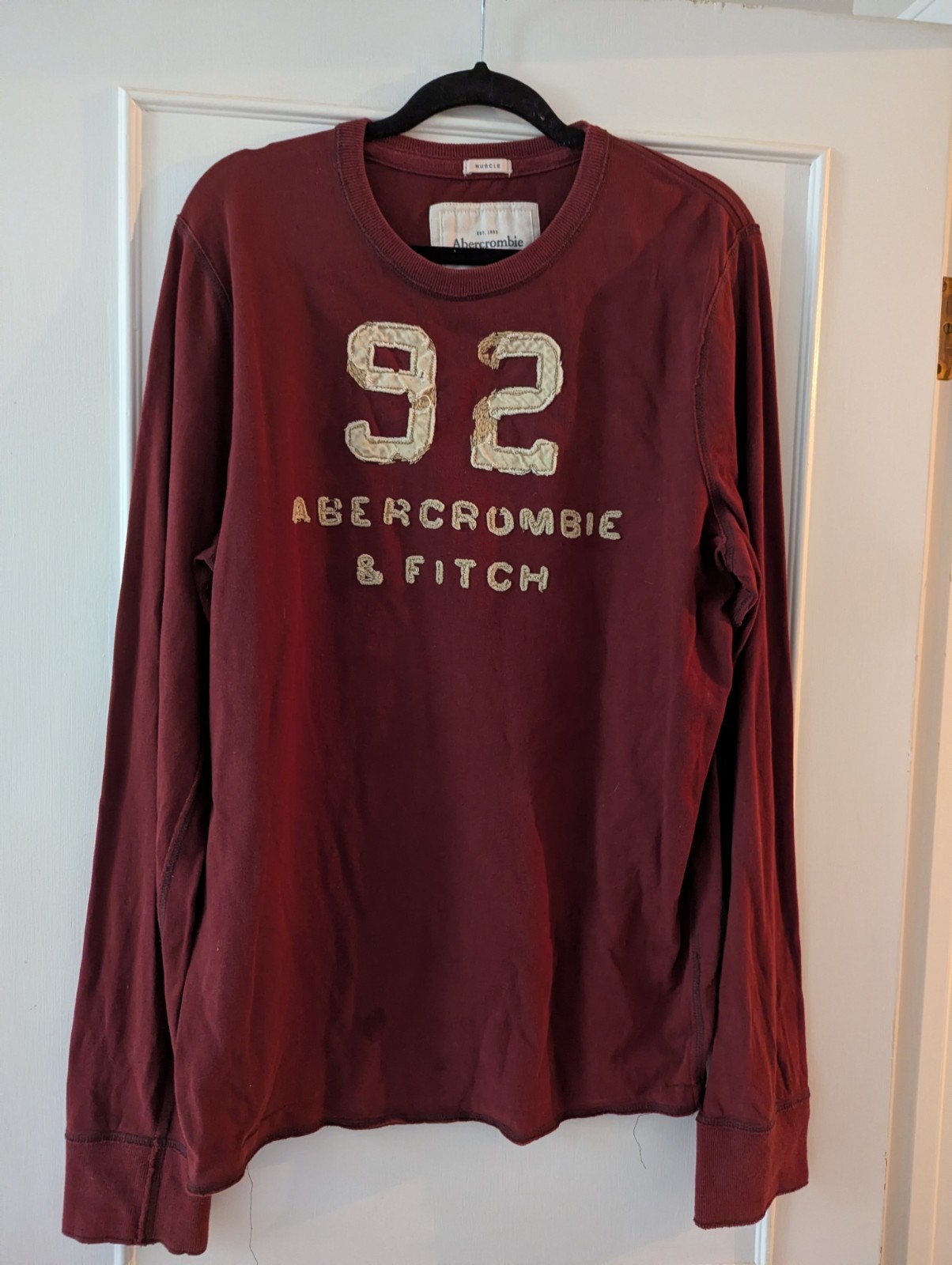 Abercrombie & Fitch Maroon Long Sleeve ’92 Appliqué Tee Vintage Distressed XXL