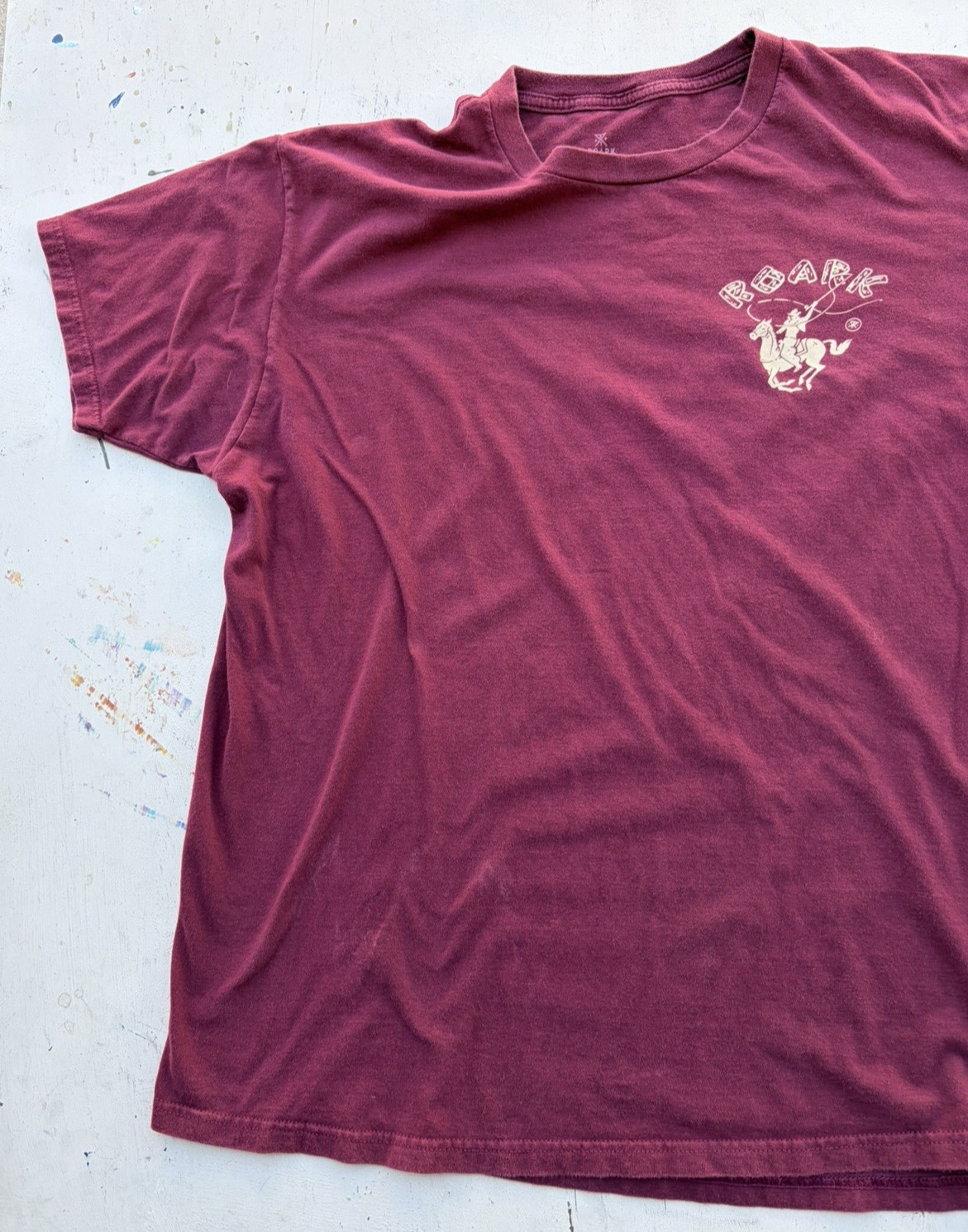 Men’s Roark Shirt Maroon Logo XL Rodeo Ranch Surf Modern City DISTRESSED STAIN