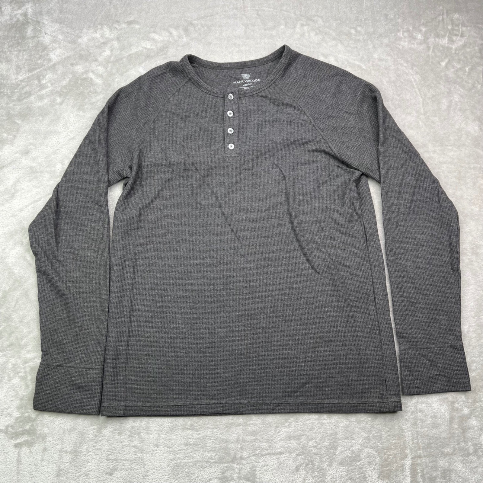 Mack Weldon Waffle Knit Henley Mens Medium Wool Blend Long Sleeve Thermal 2 Pack