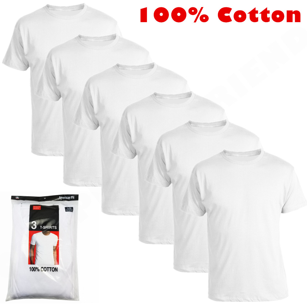 6-Pack Crew-Neck For Men’s 100% Cotton Tagless T-Shirt Undershirt Tee White