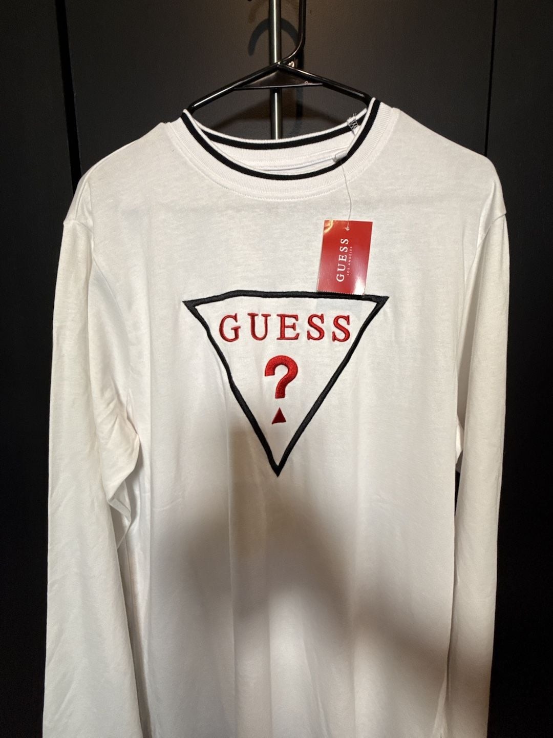 Guess LS Roper Crew White Triangle Logo Long Sleeve T-Shirt