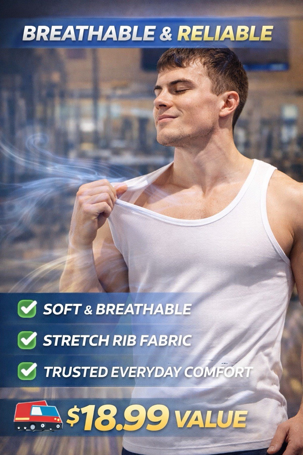 Men 100% Cotton Tank Tops Value 6-Pack Breathable Undershirts Gym Everyday Wear!