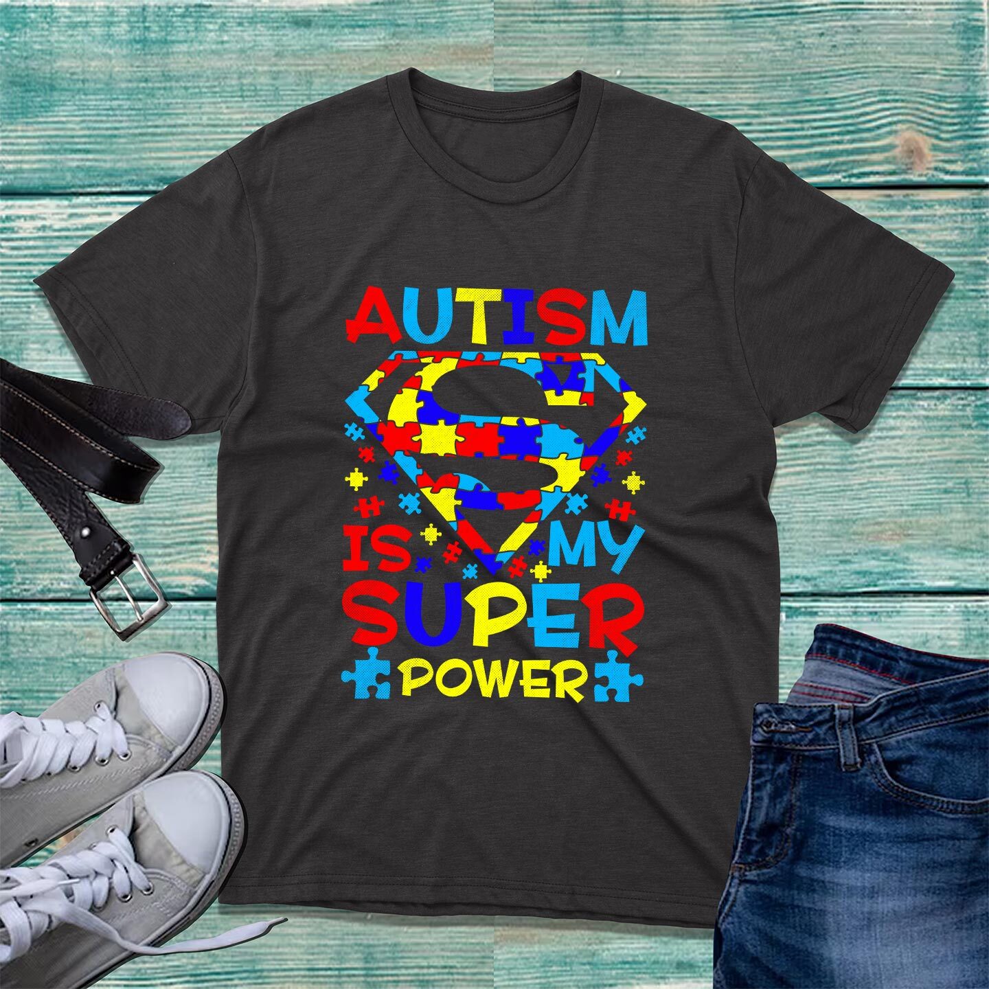 Autism Is My Super Power T-Shirt Autism Awareness Proud Autism Superhero Tee Top