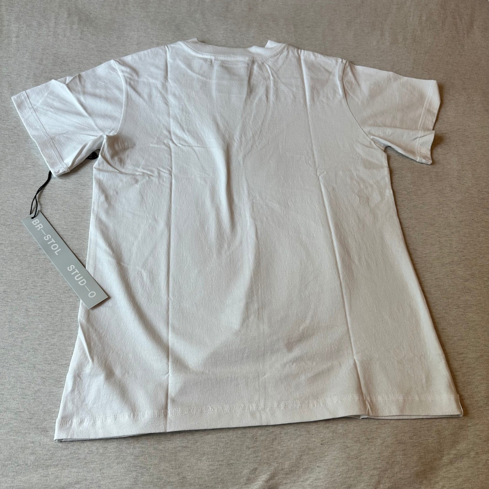 Bristol Studio White Nylon Embroidered Logo T-Shirt Mens Size S Made in USA NEW