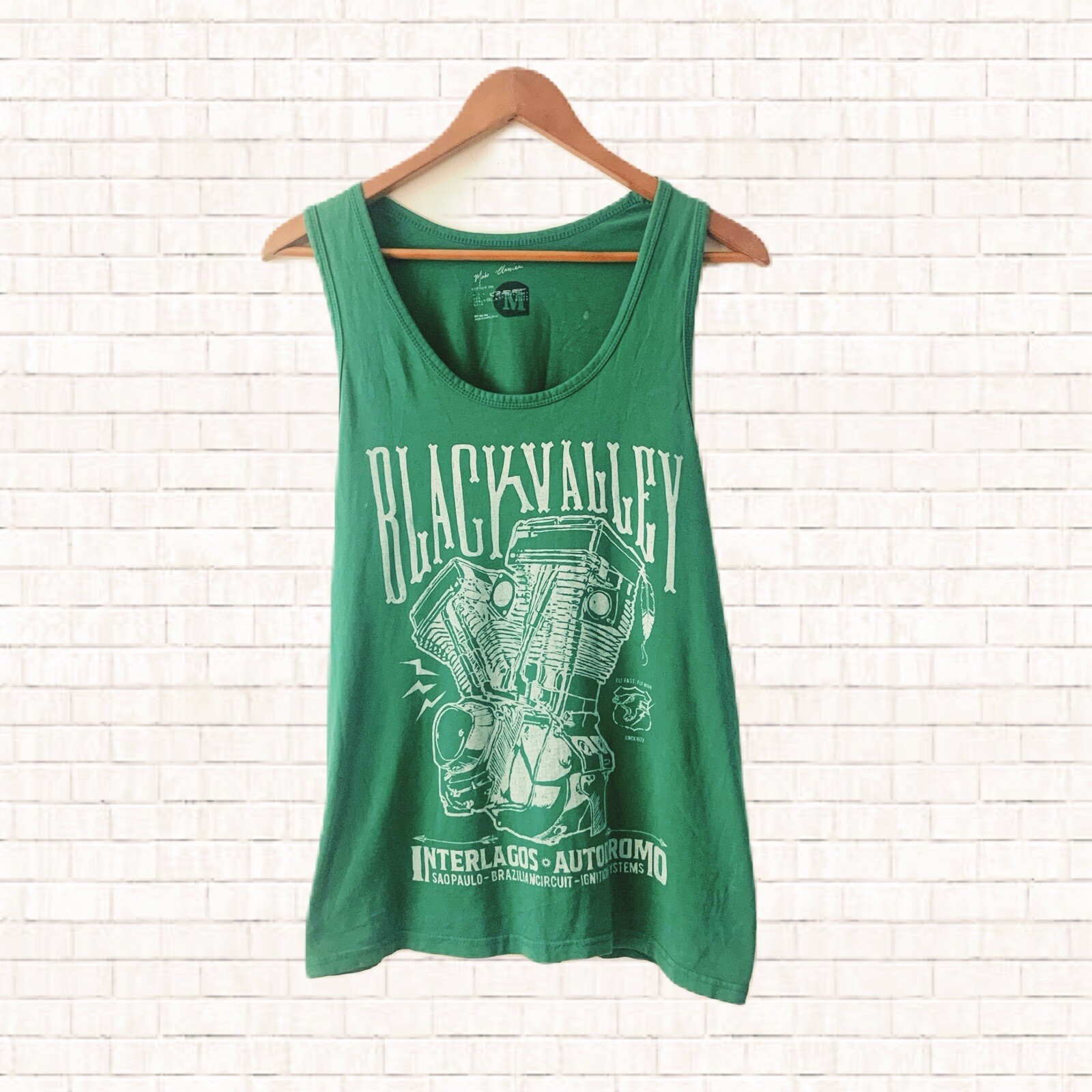 Vintage Moto Classica “Black Valley” Tank Top • Green Men’s size Medium EUC OBO