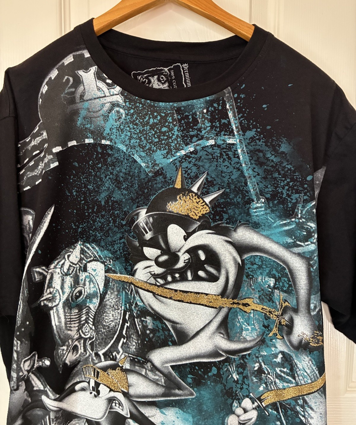 Vintage Y2K Lot 29 Looney Tunes Taz AOP Mens Shirt 2XL Black Grunge Graphic RARE