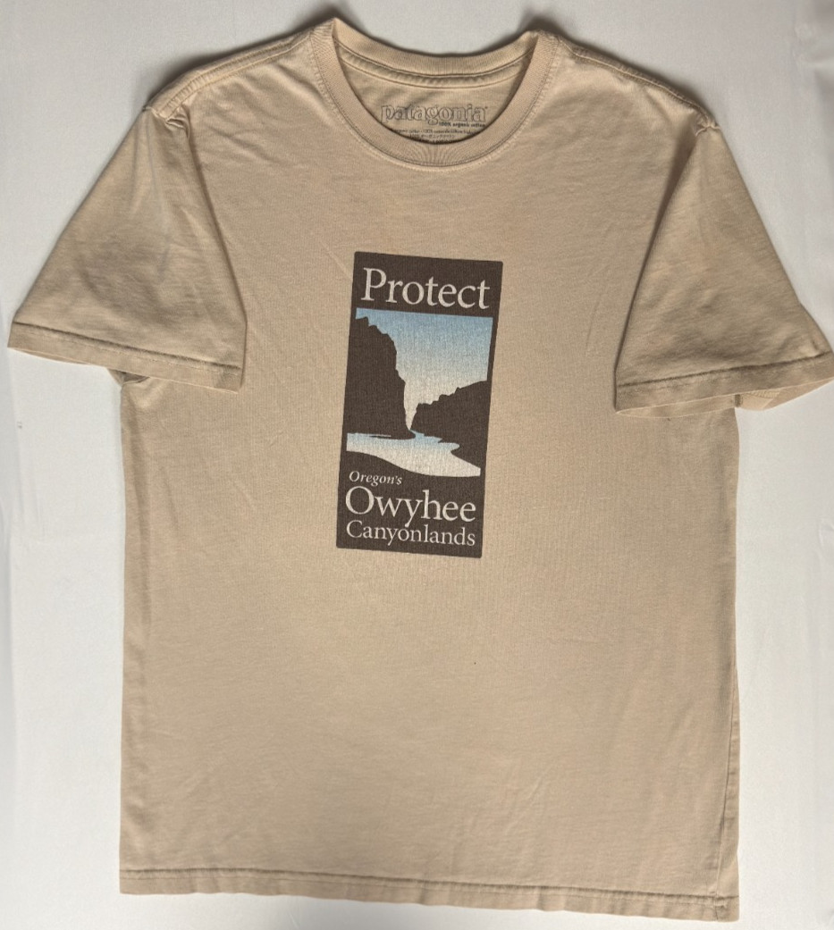 Patagonia Owyhee Canyonlands TShirt Size M Organic Cotton Made in USA Tan Unisex