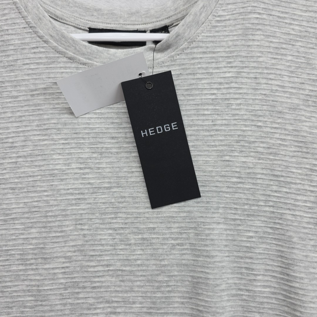 Hedge Mens Sand Mel Horizontal Ribbed Knit Short Sleeve Casual Tee Sz Lg Gray