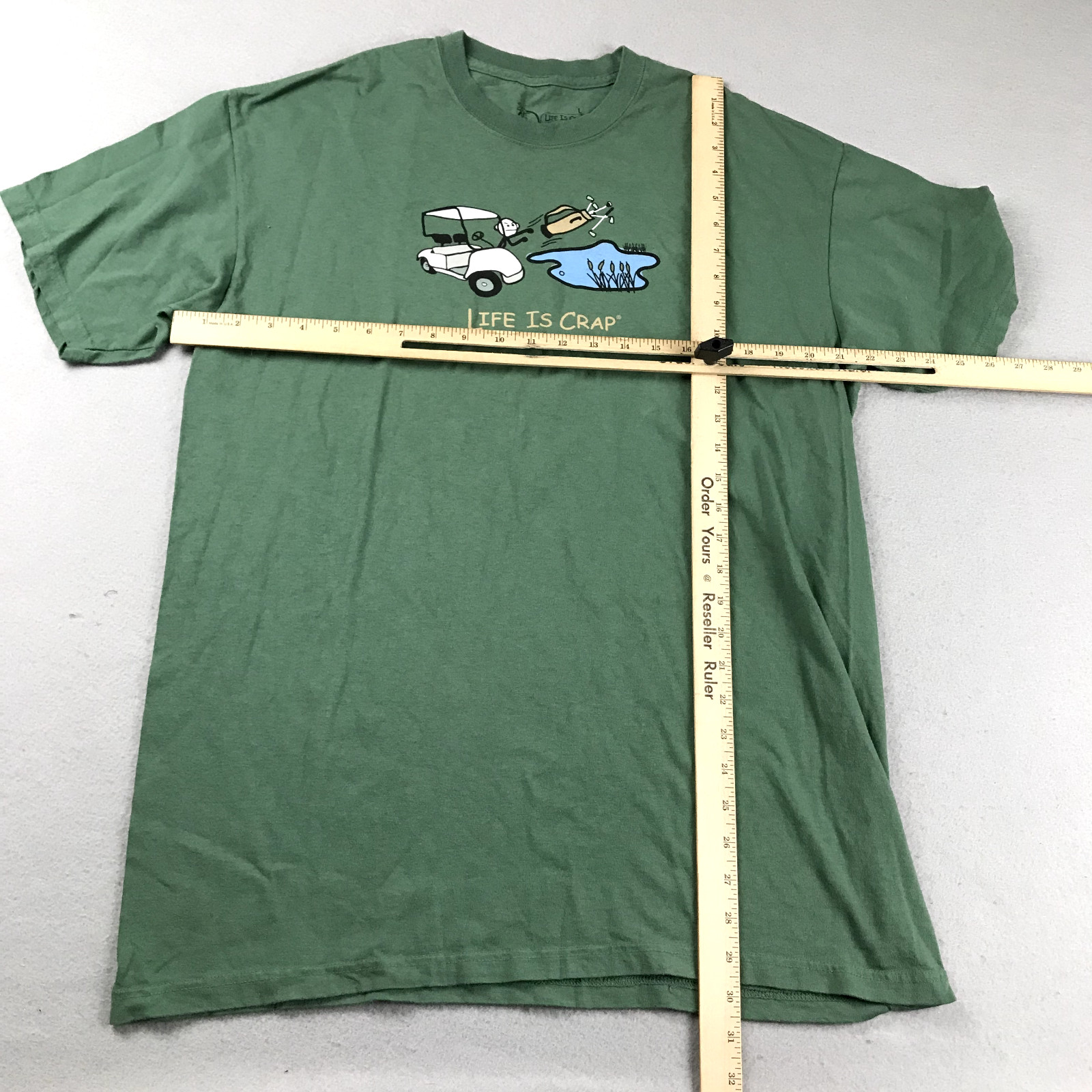 Life is Crap Shirt Mens Large Green Cotton Crew Neck Short Sleeve Tee