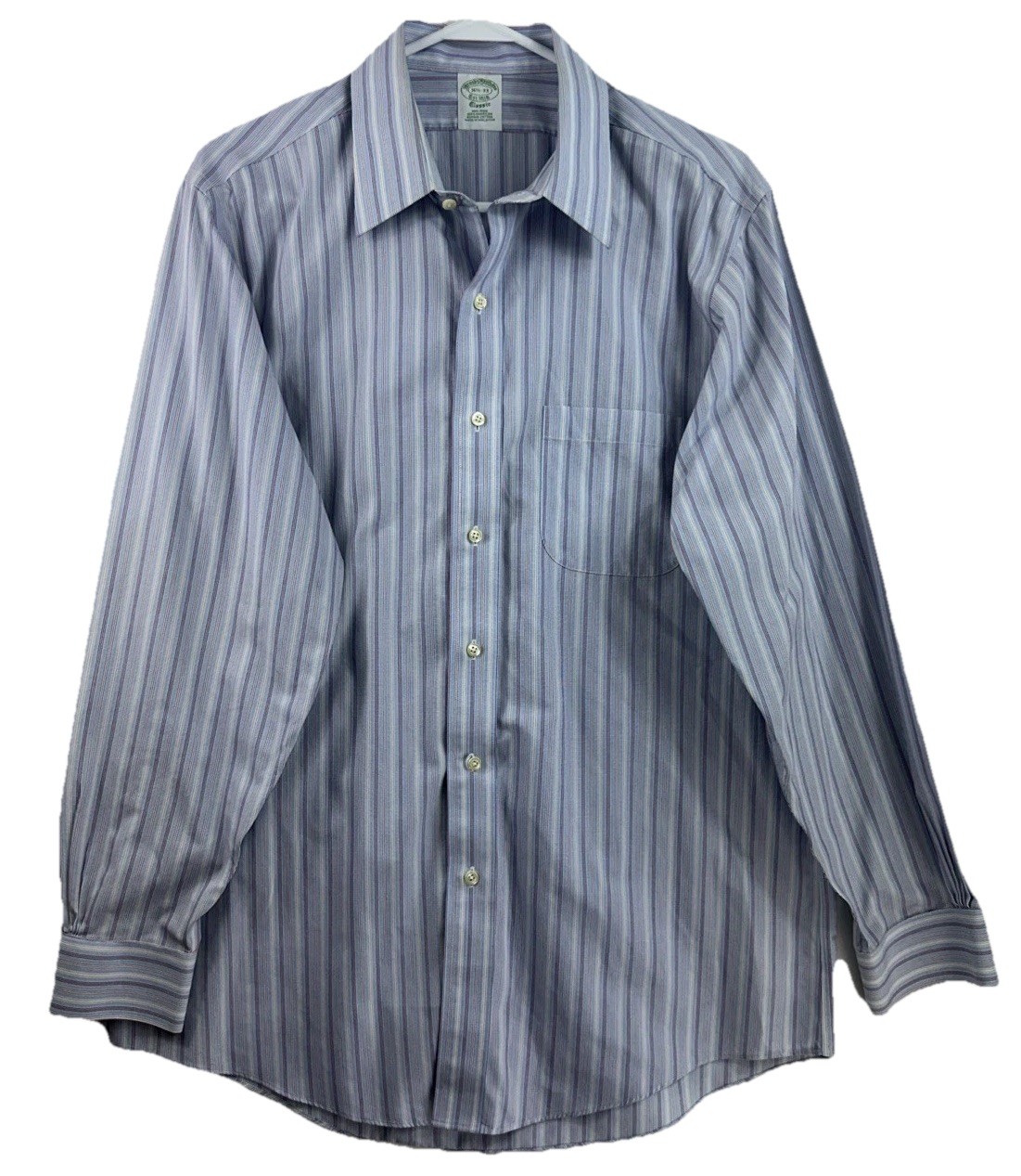 Brooks Brothers Classic 16.5 33 Blue White Striped Non-Iron Supima Cotton Shirt