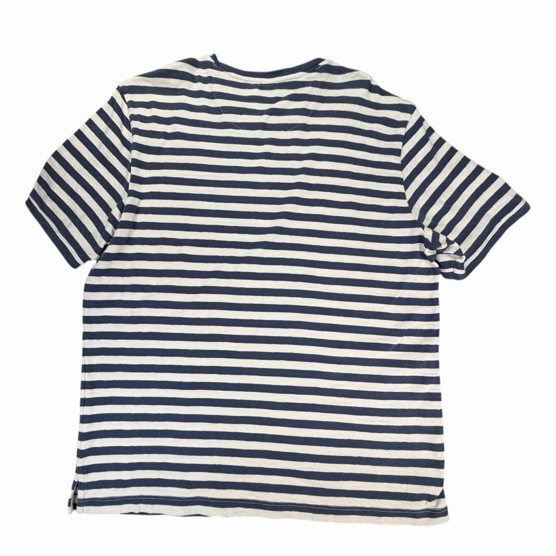 Left Coast Tee Men’s White/Navy Striped Cotton Short Sleeve Crew Neck Tee Large