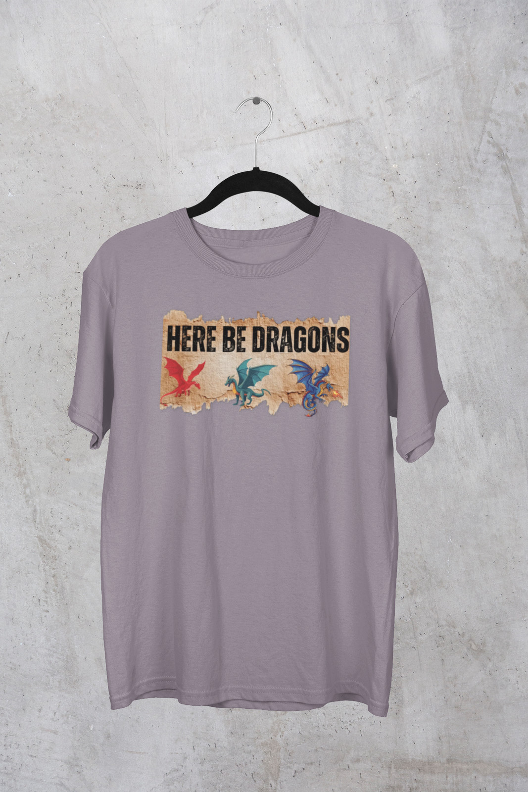 Here Be Dragons T-Shirt | Vintage Map, Flying Dragons Red Green Blue