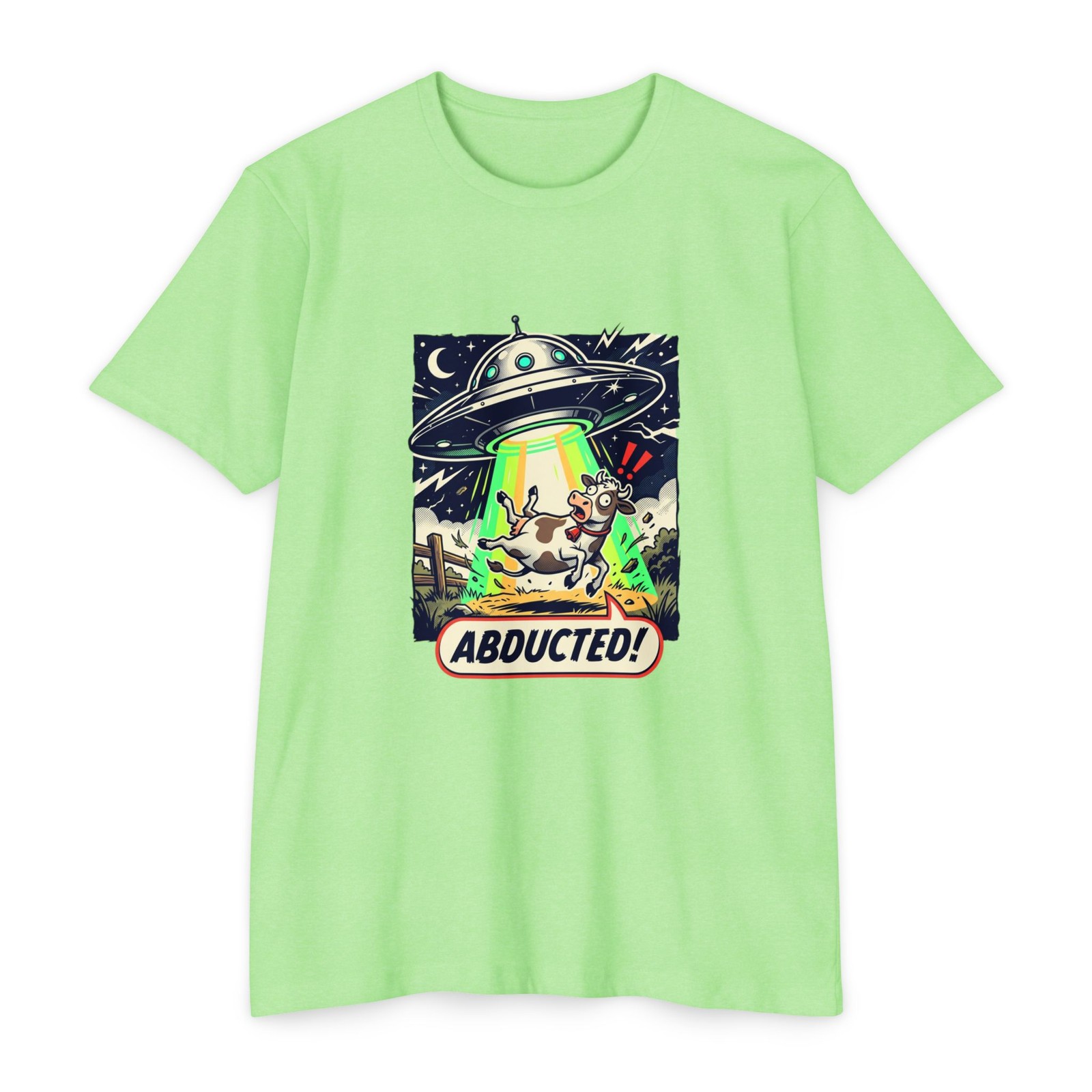 Abducted! UFO Cow Cartoon T-Shirt | Alien Spaceship Illustration