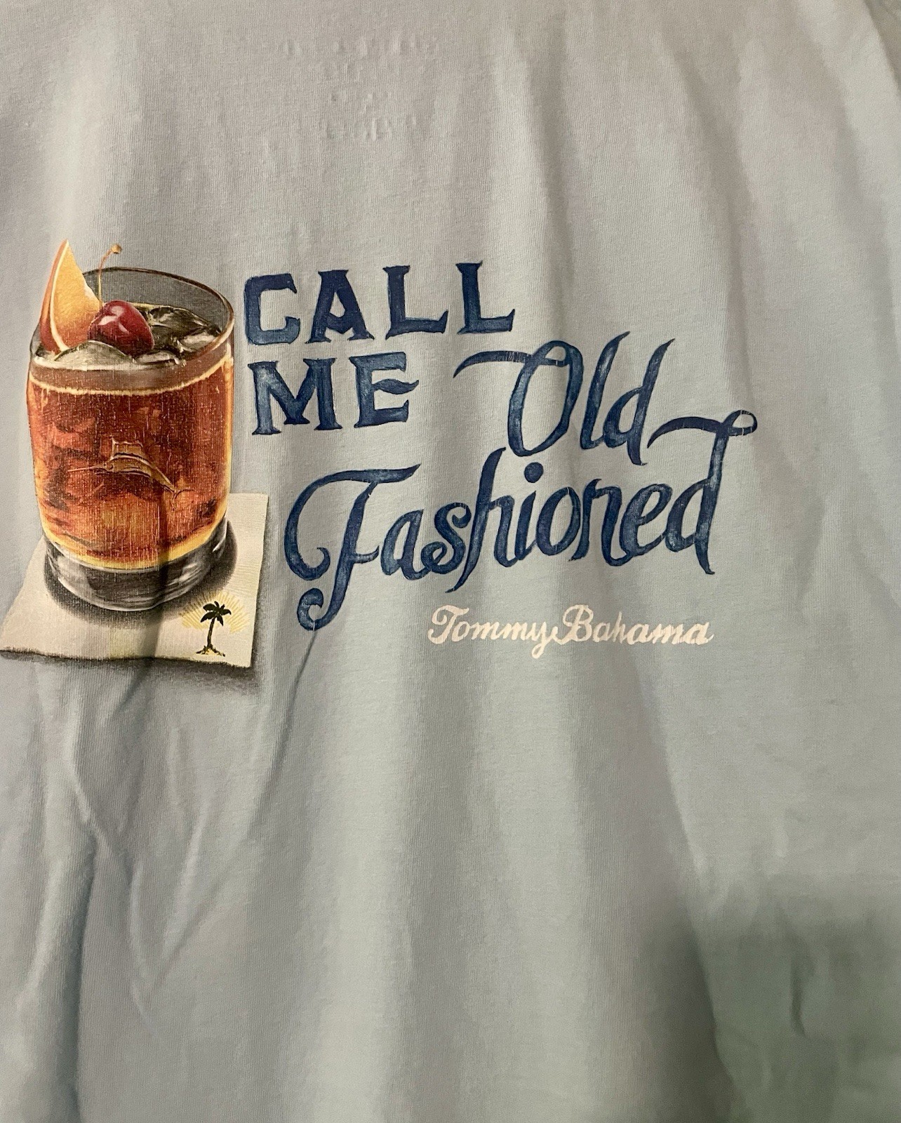 Tommy Bahama Men’s 2XL T-Shirt Light Blue “Call Me Old Fashioned” Marlin Graphic