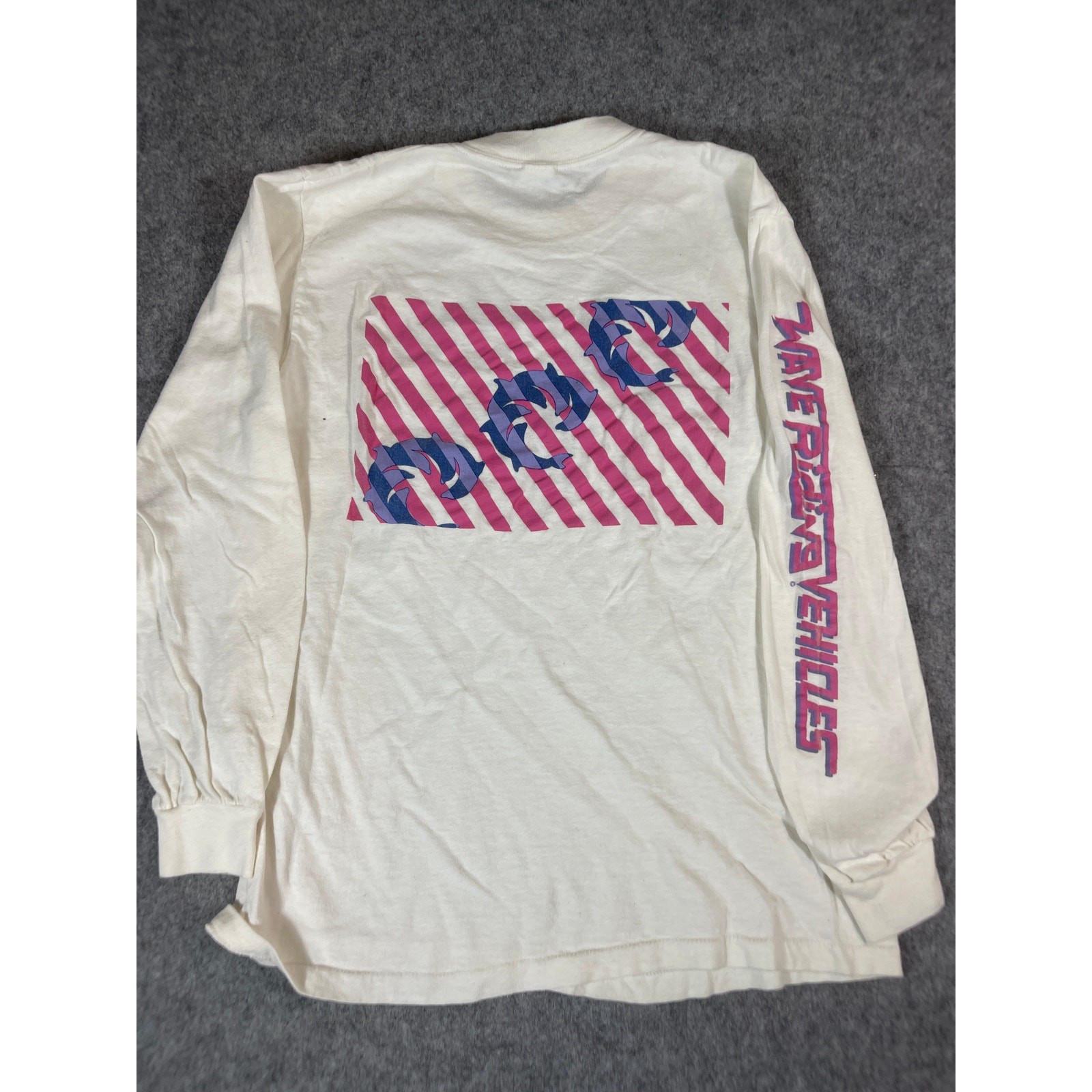 Vintage Wave Riding Vehicles Graphic T Shirt Mens Small White Long Sleeve Y2K