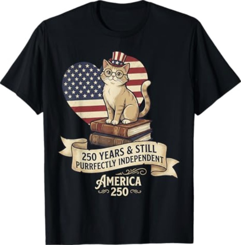 250 Anniversary USA Shirt Book Cute Cat 4th of July T-Shirt