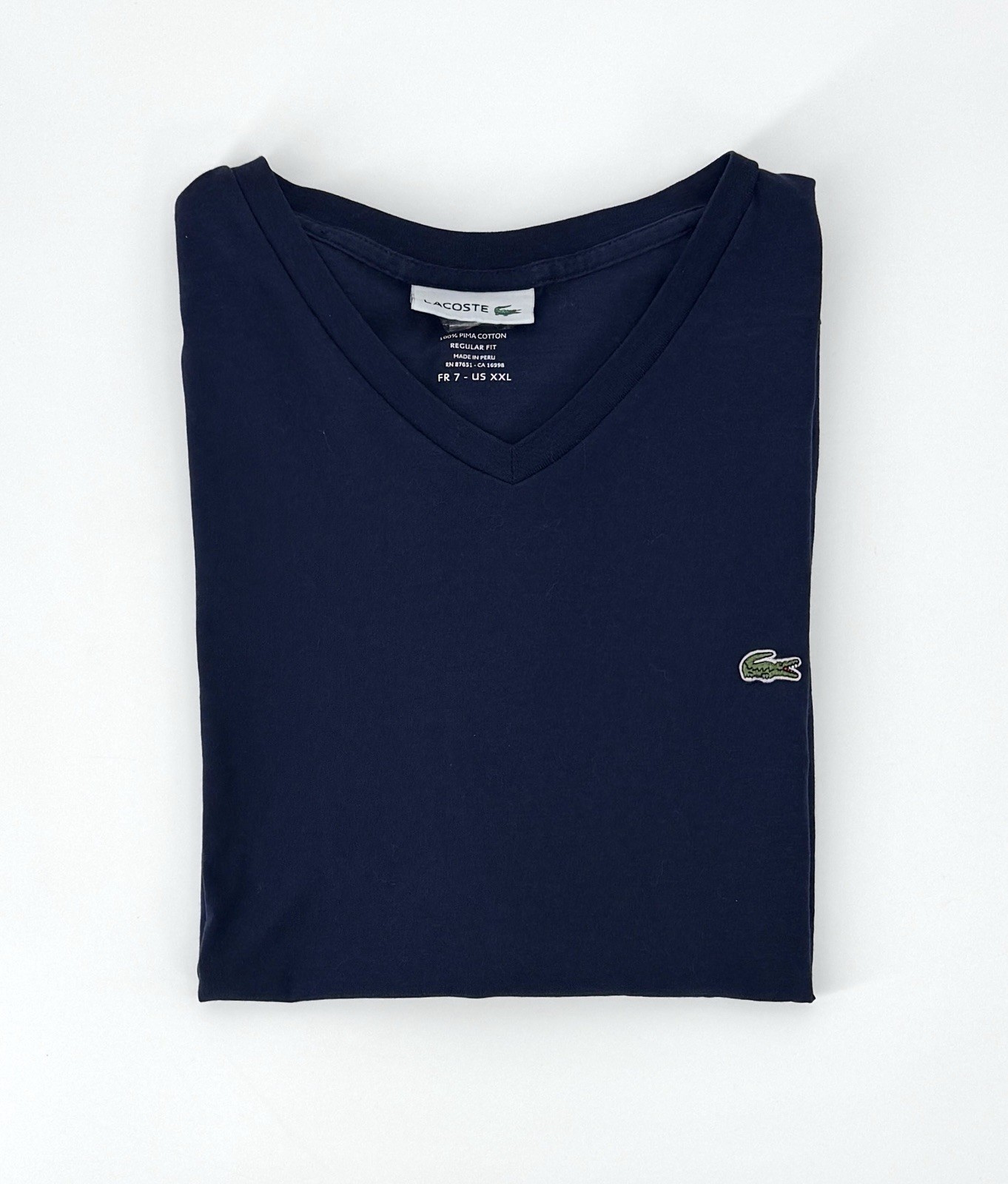 Men’s Classic Lacoste Pima Cotton Soft Feel V Neck T Shirt in Blue Size 7 / 2XL
