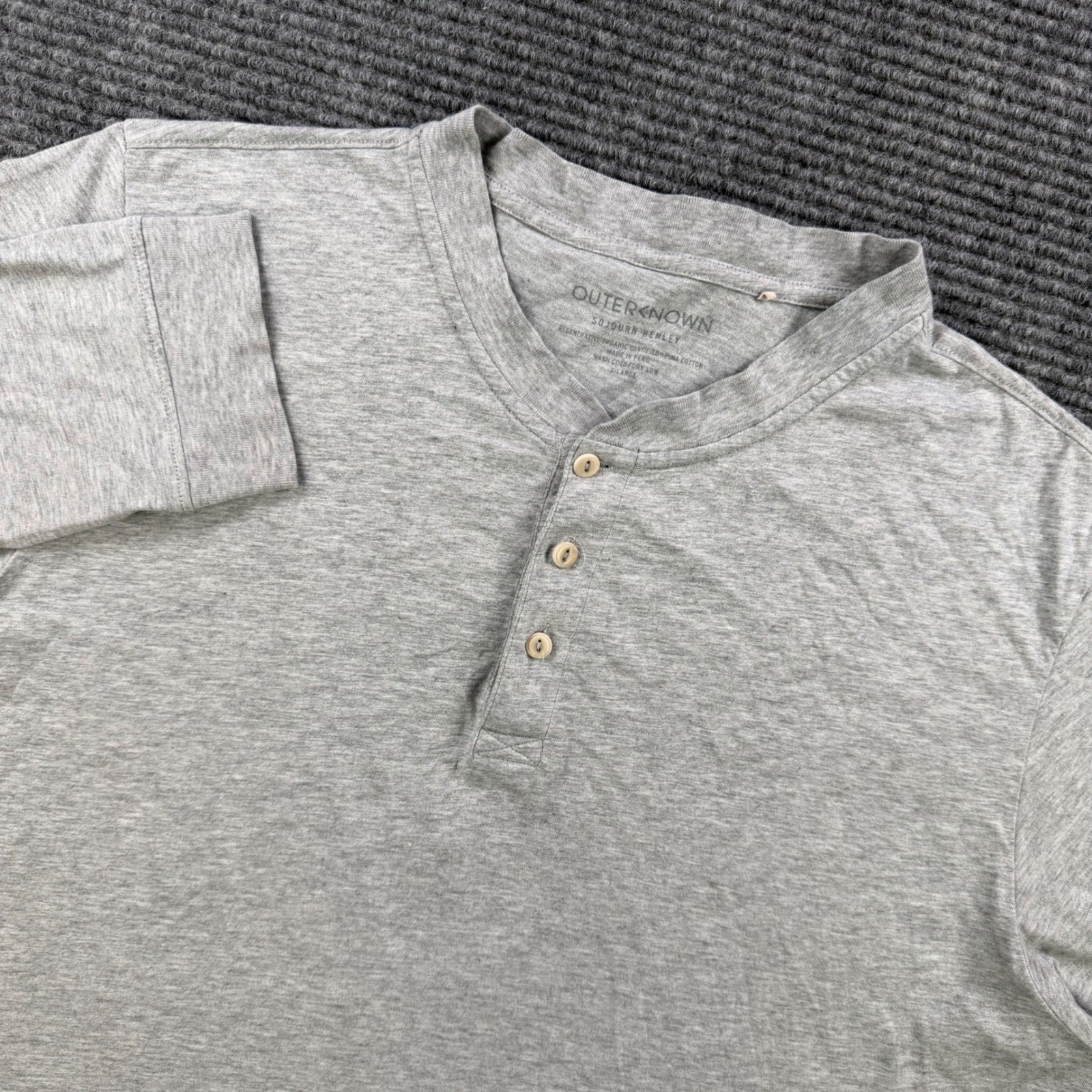 Outerknown Sojourn Henley Grey Organic Pima Cotton Long Sleeve Shirt Mens XL
