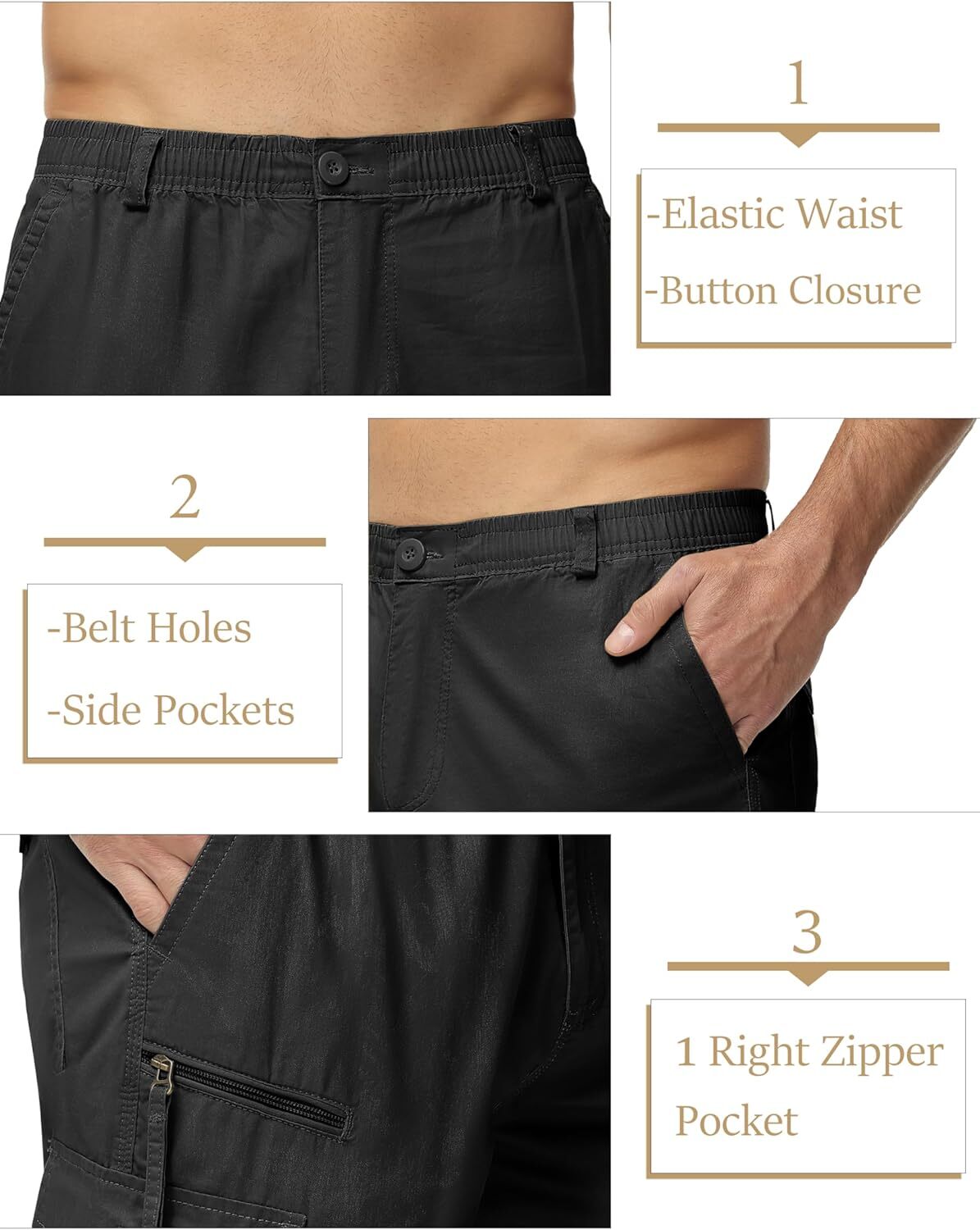 MAGCOMSEN Men’s Below Knee Long Shorts Cotton Work 3/4 Cargo Capris 40, Black