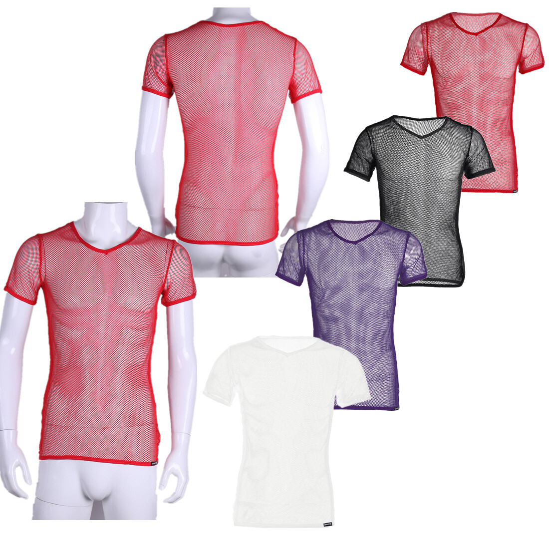 US Mens Sheer Fishnet Mesh See Through Short Sleeve T-Shirt Tank Top Undershirt