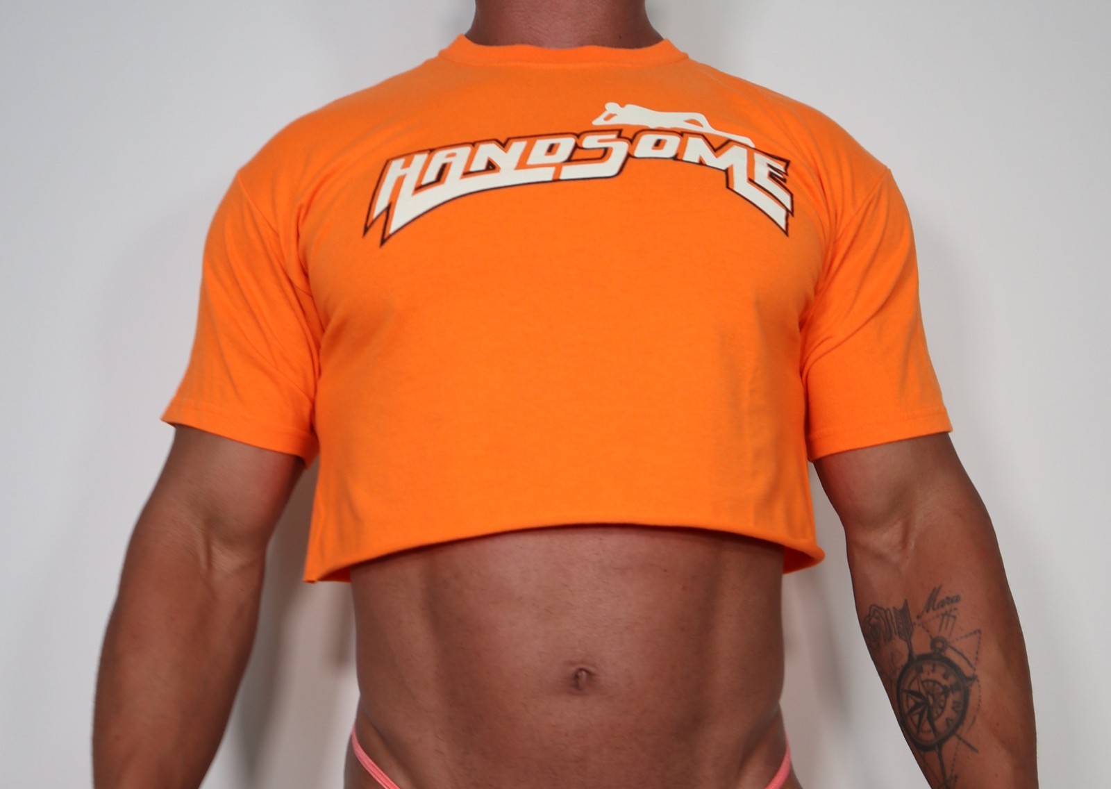 ORANGE “HANDSOME” CROPPED MEN’S T-SHIRT SIZE L