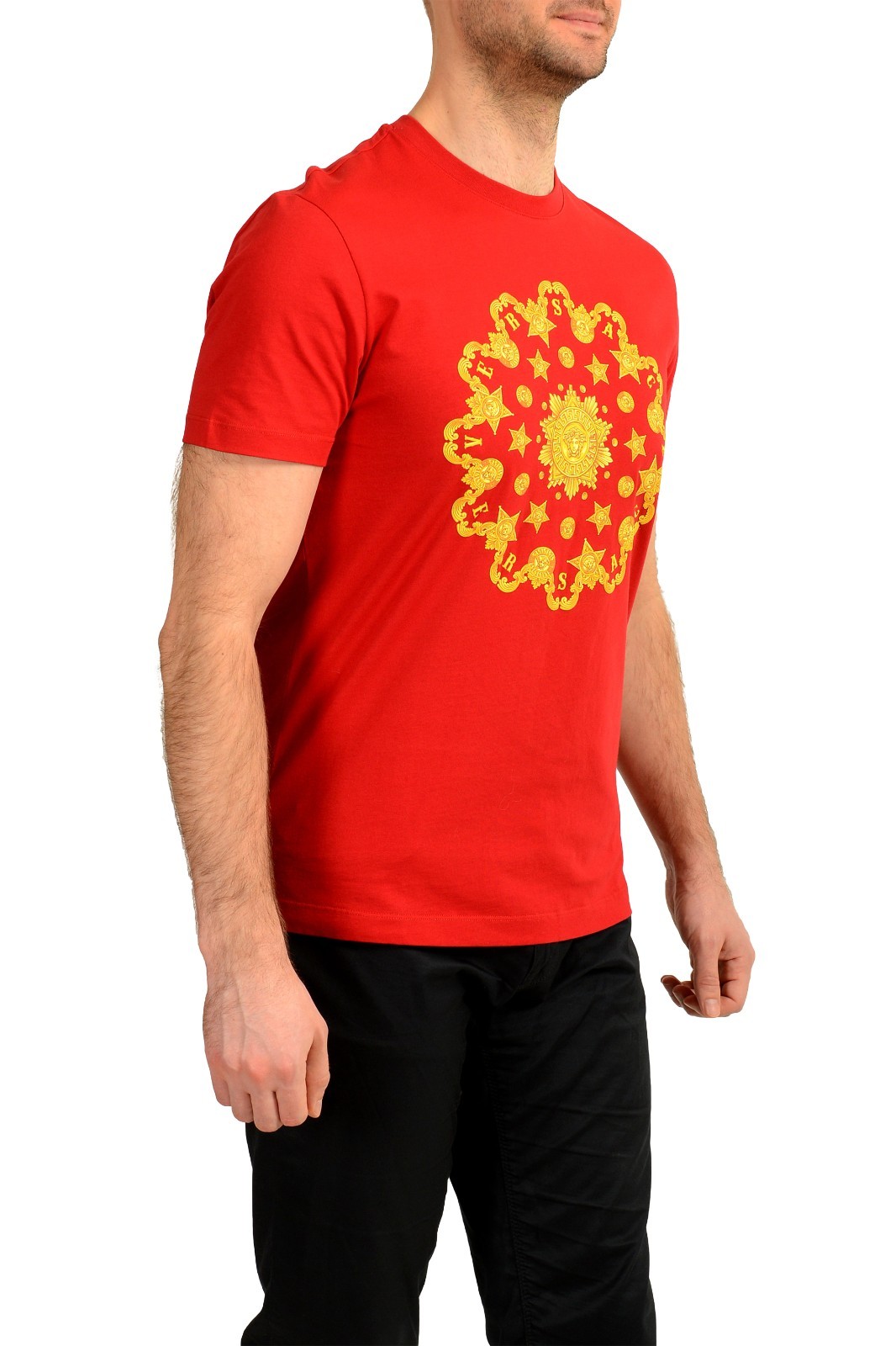 Versace Men’s Red Gold Medusa Head Crewneck Short Sleeve T-Shirt US XS IT 46