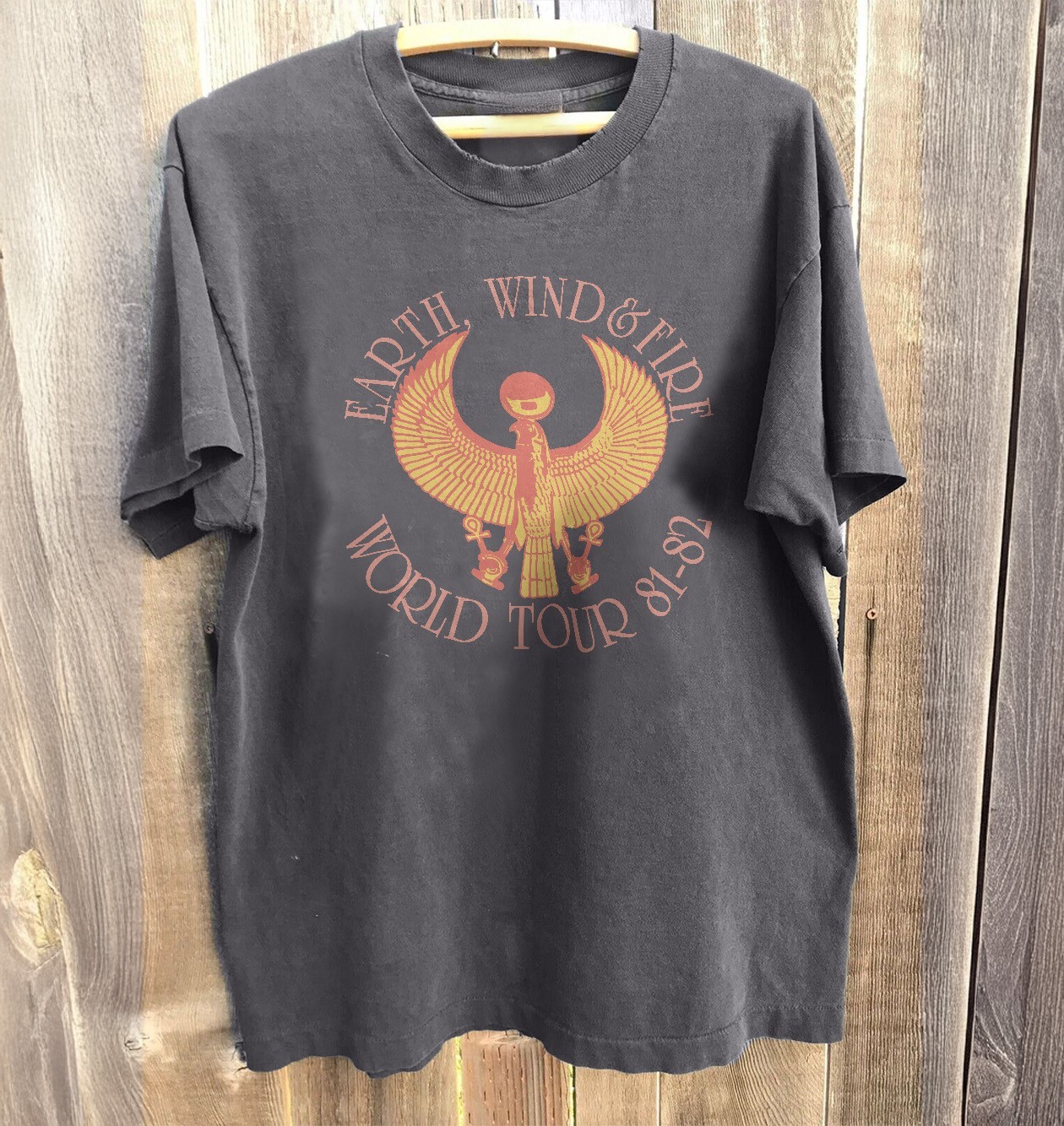 NEW! EARTH WIND and FIRE 81-82 TOUR Unisex Charcoal Cotton T-shirt Size S-5XL