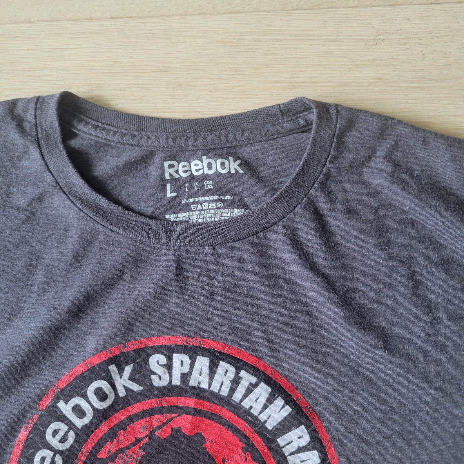 Reebok Spartan Race T Shirt Mens L LArge 2015 Finisher Gray short sleeve