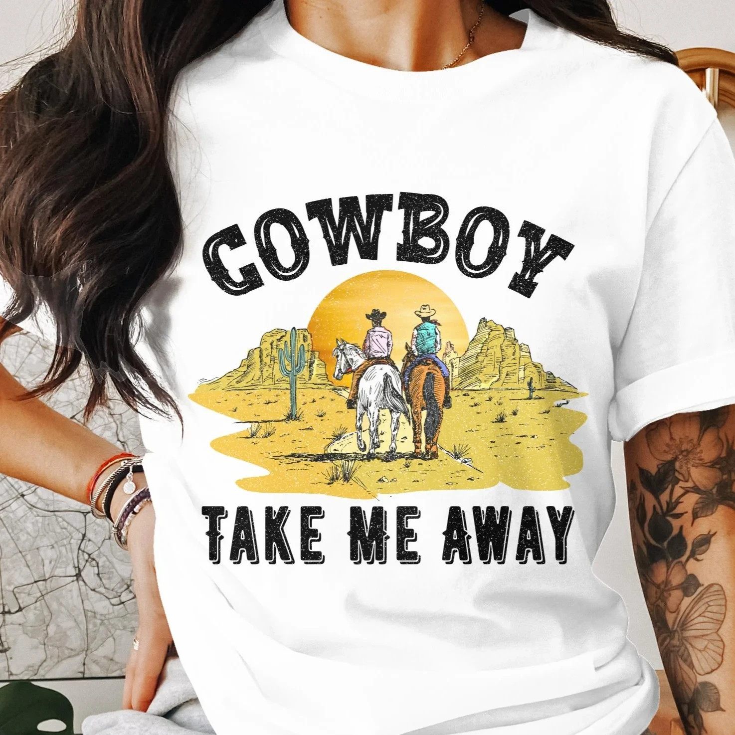 Cowboy Unisex Short Sleeve Round Neck TShirt | Western Style Graphic Tee for Men