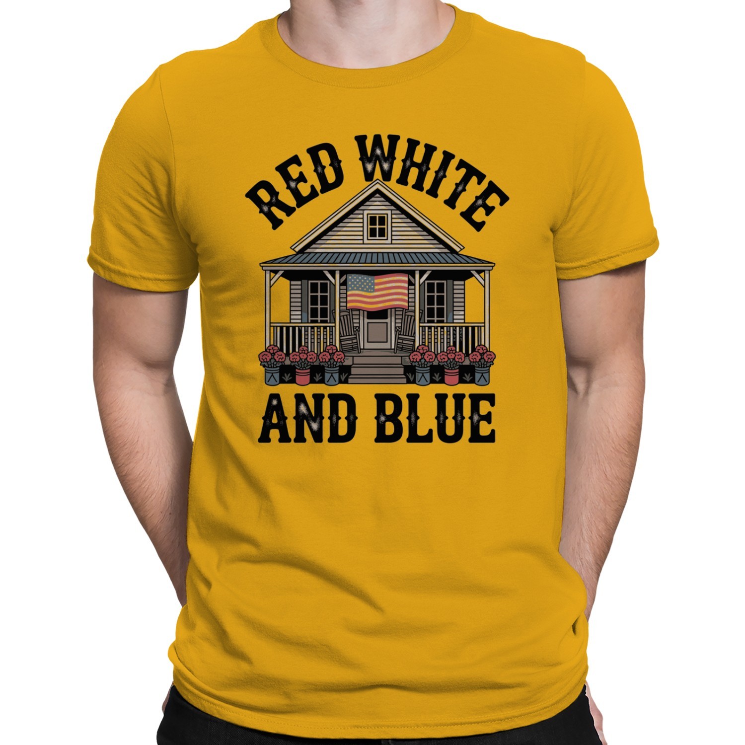 Red White & Blue Patriotic Porch Men’s T-shirt
