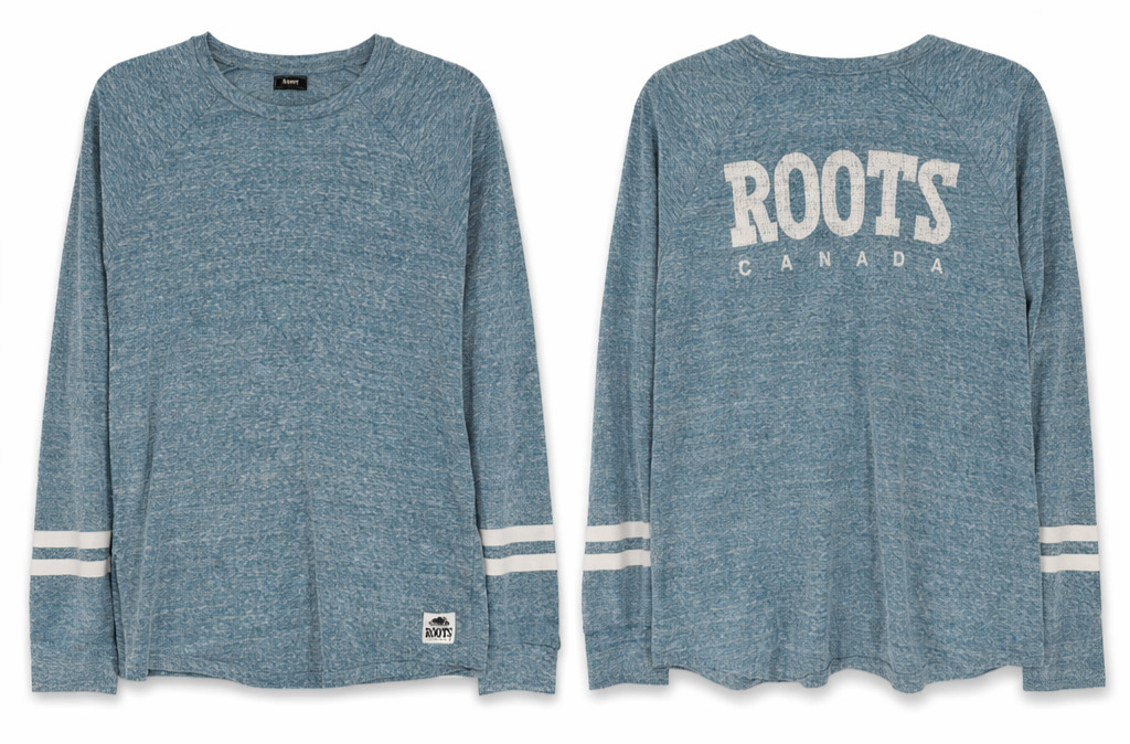 Roots Canada Mens XL Heather Blue Slub Crew Neck Preppy Heritage Casual Y2K