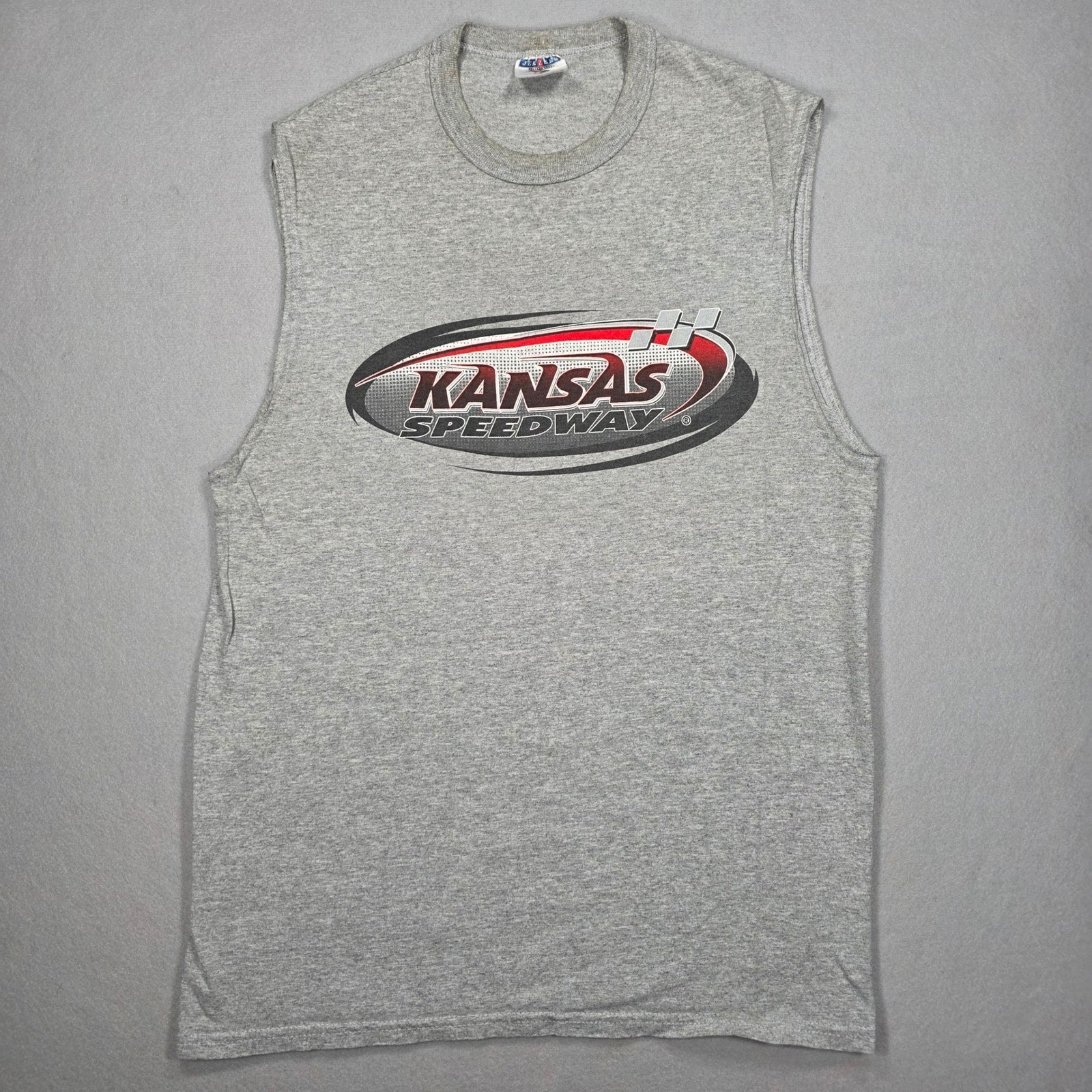 Vintage Jerzees Kansas Speedway Sleeveless Muscle Tee Heather Gray Mens Large