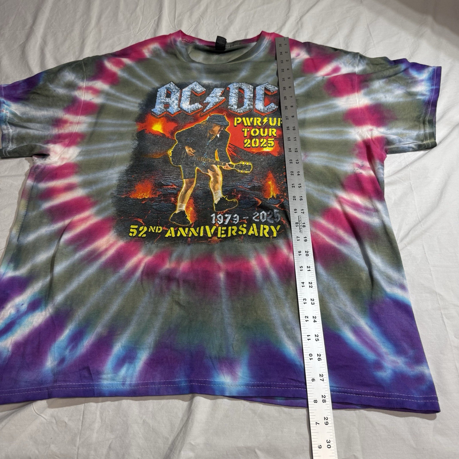 Rare AC/DC PWR UP 2025 Tour Tie Dye Tshirt 52nd Anniversary Men’s XL Angus Young