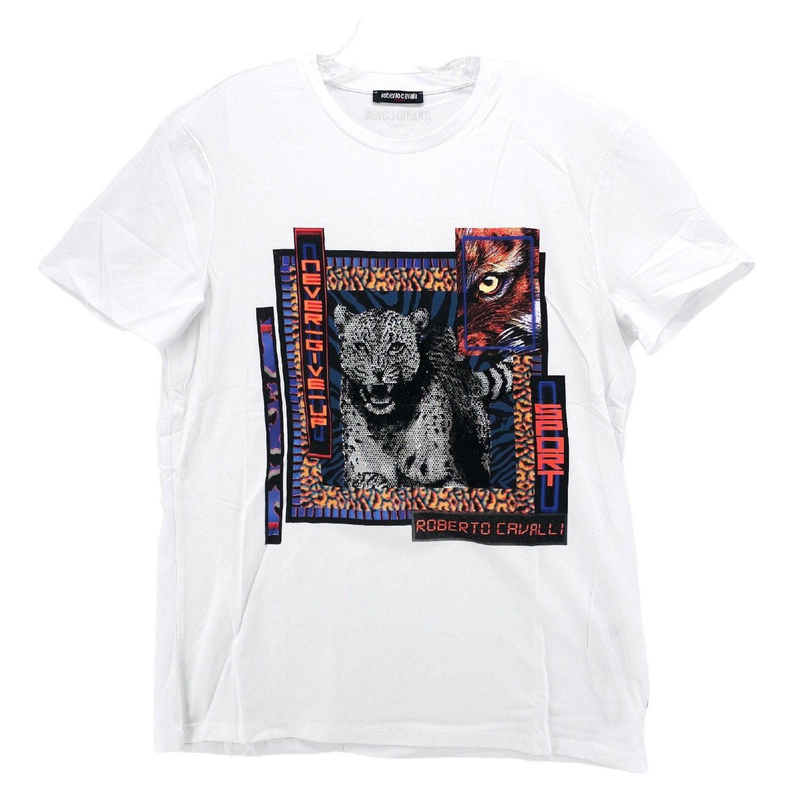 NWOT ROBERTO CAVALLI Graphic Men’s T-Shirt Beaded Animals Never Give Up LARGE
