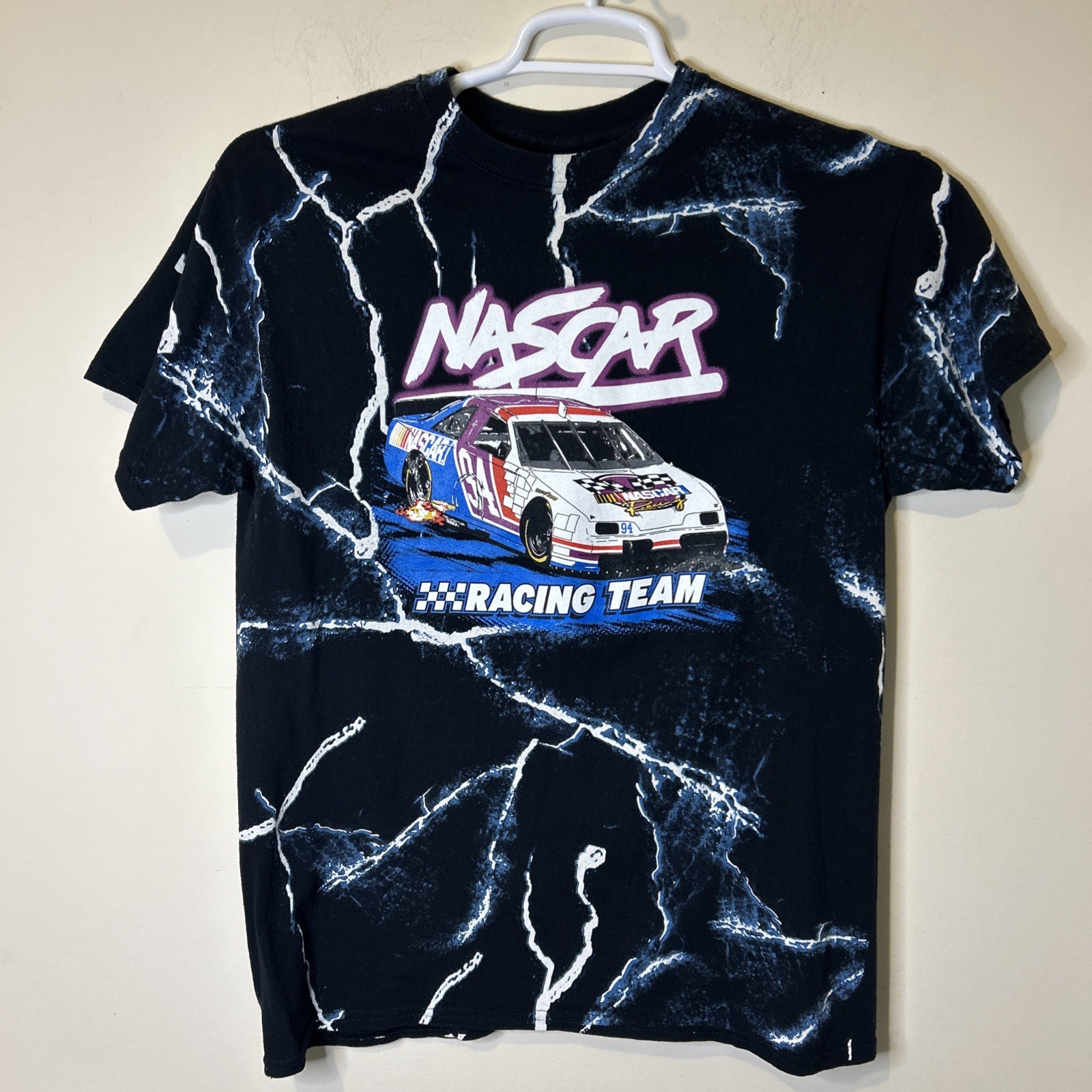 NASCAR T-Shirt Men’s S/M 100% Cotton Racing Team Thunder Lightning Stock Car