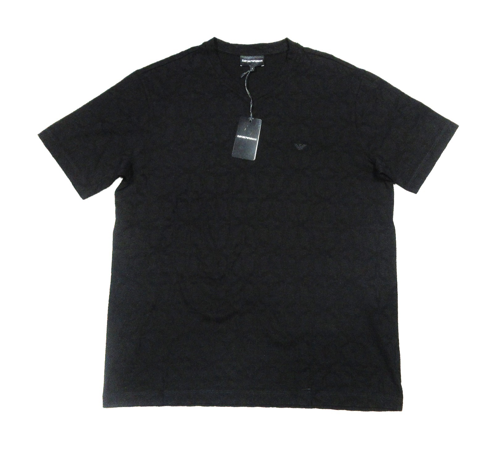 Emporio Armani Men’s Black Textured Pattern V-Neck Short Sleeve T-Shirt 3XL