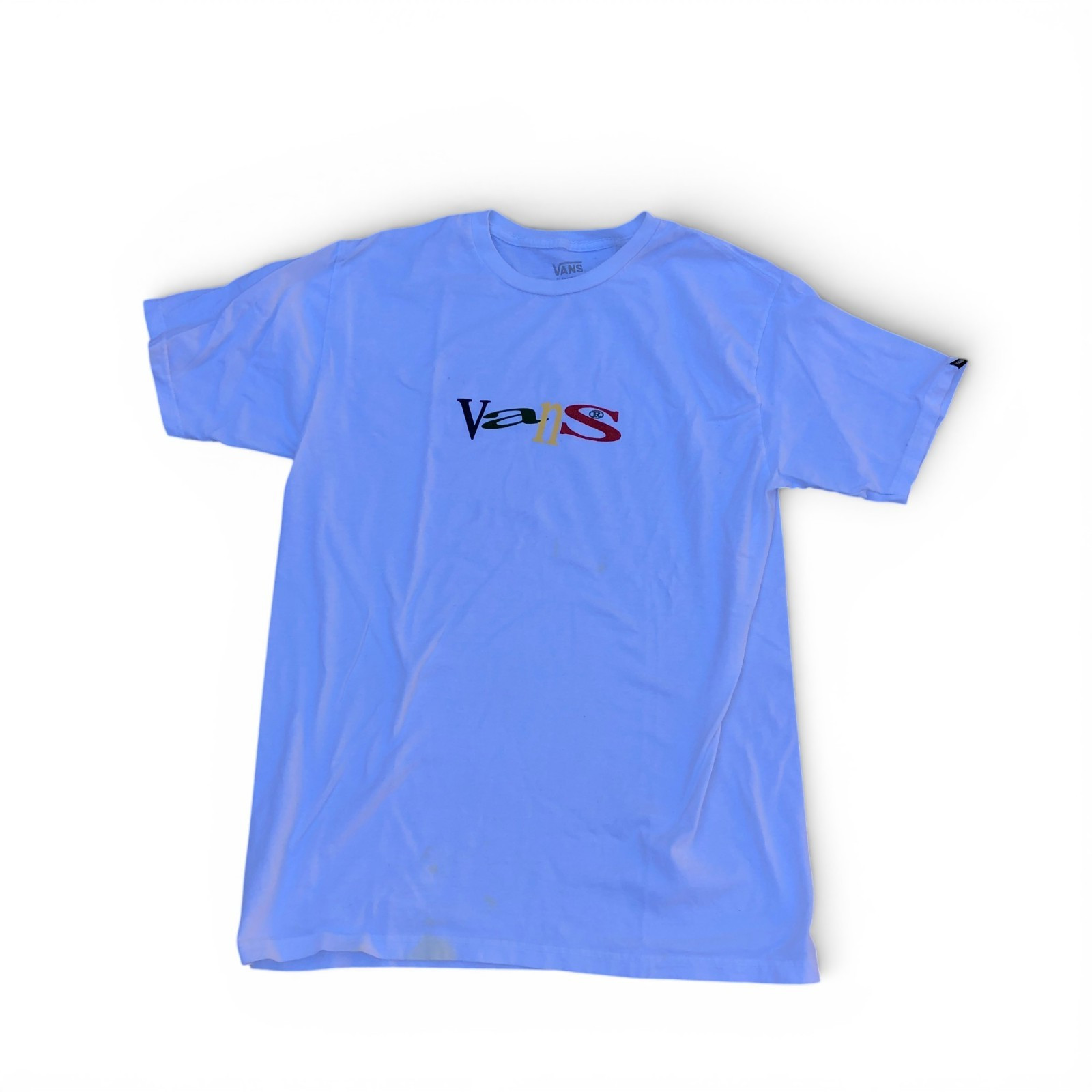VANS Classic Fit Colorful Letters T Shirt Men’s MED Crew Short Sleeve White